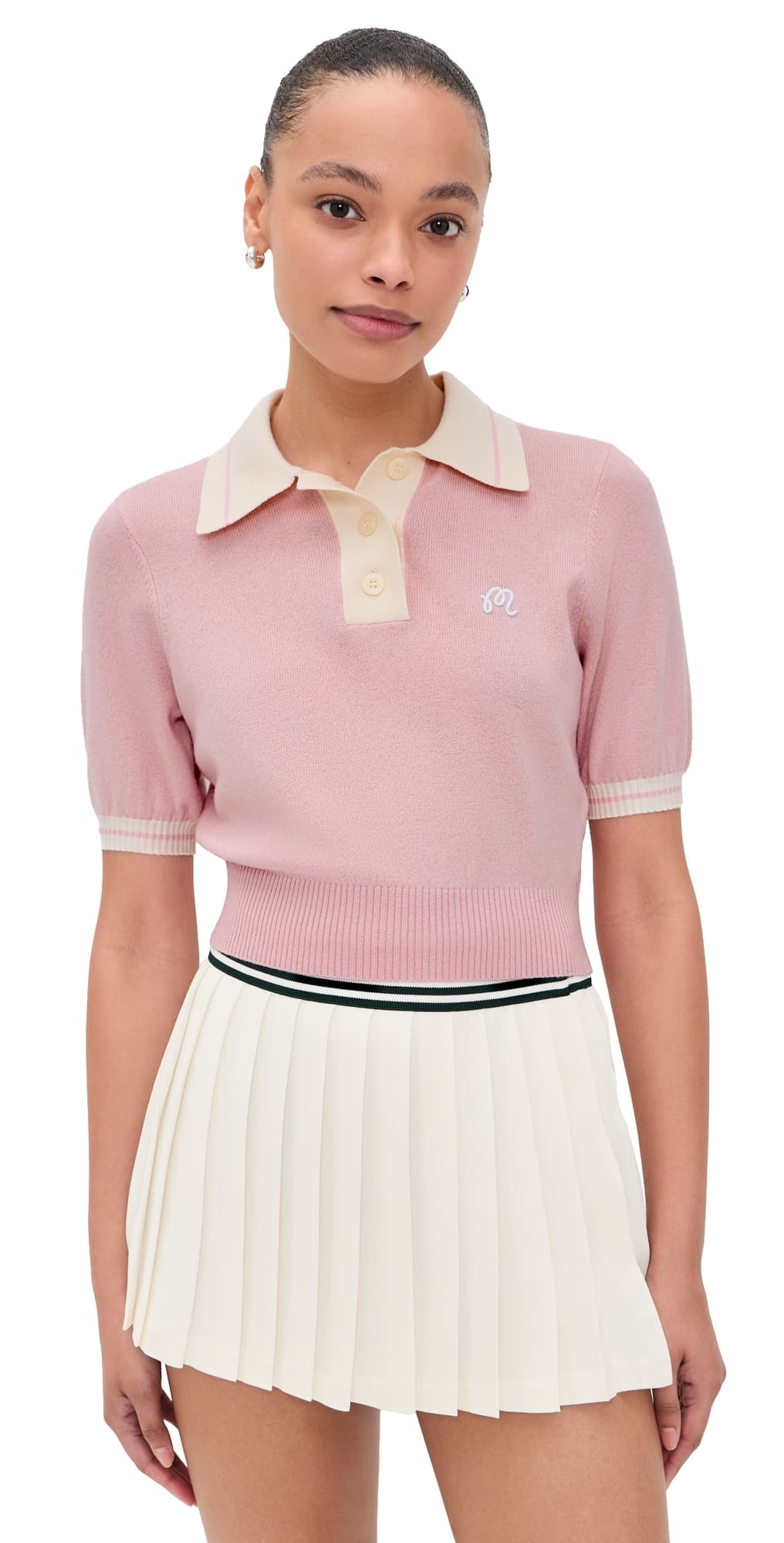Malbon Mikayla Wool Knit Polo Pull Over Dusty Rose