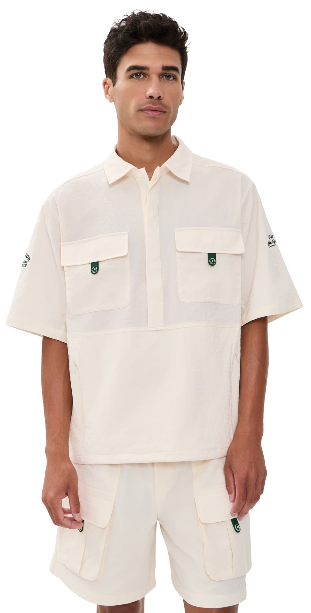 Malbon Bass Club Seersucker Windshirt Ivory