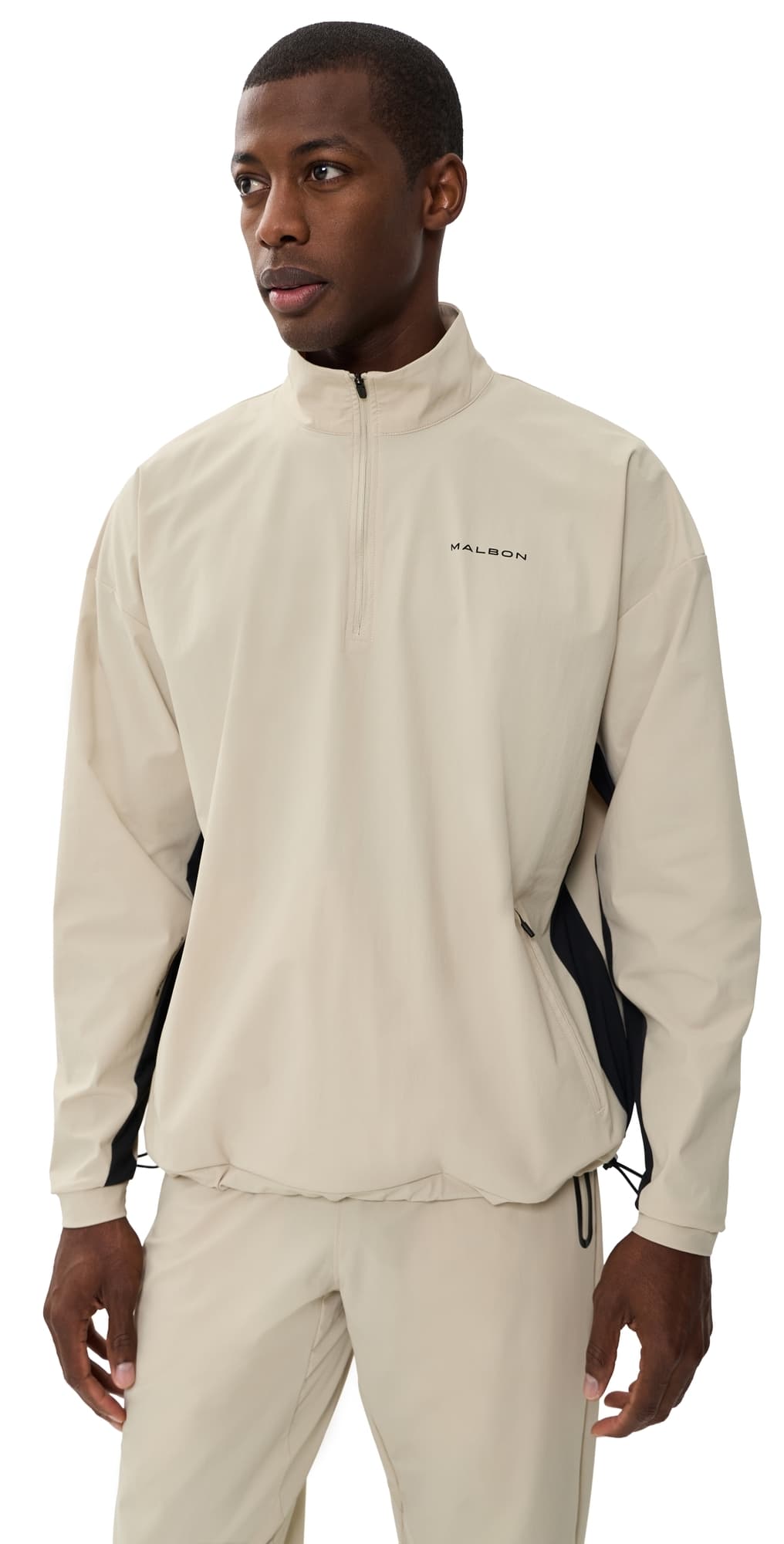 Malbon Performance Quarter Zip Shell Pullover Tan