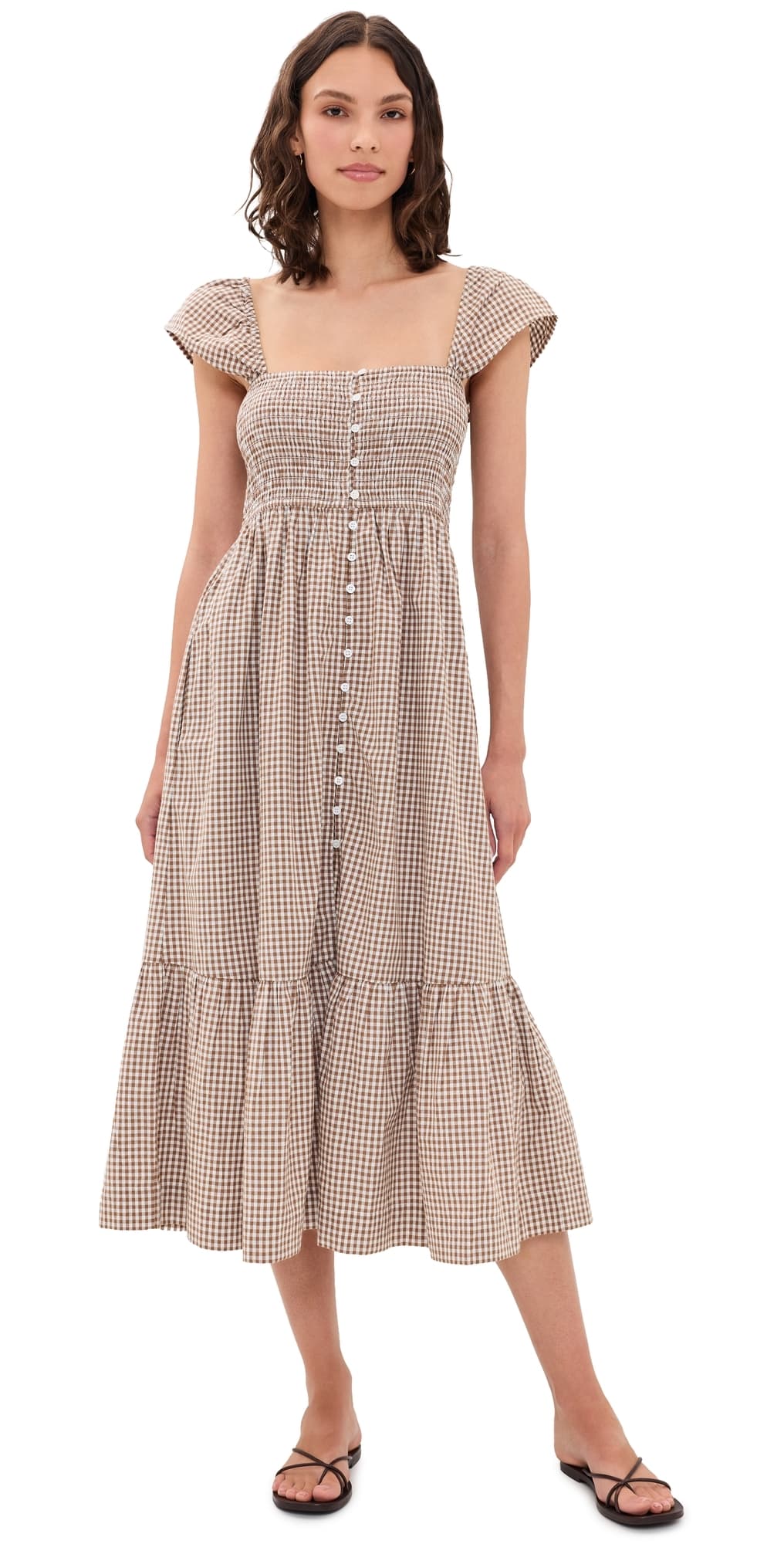Marea Celine Gingham Dress Mocha Mini Gingham