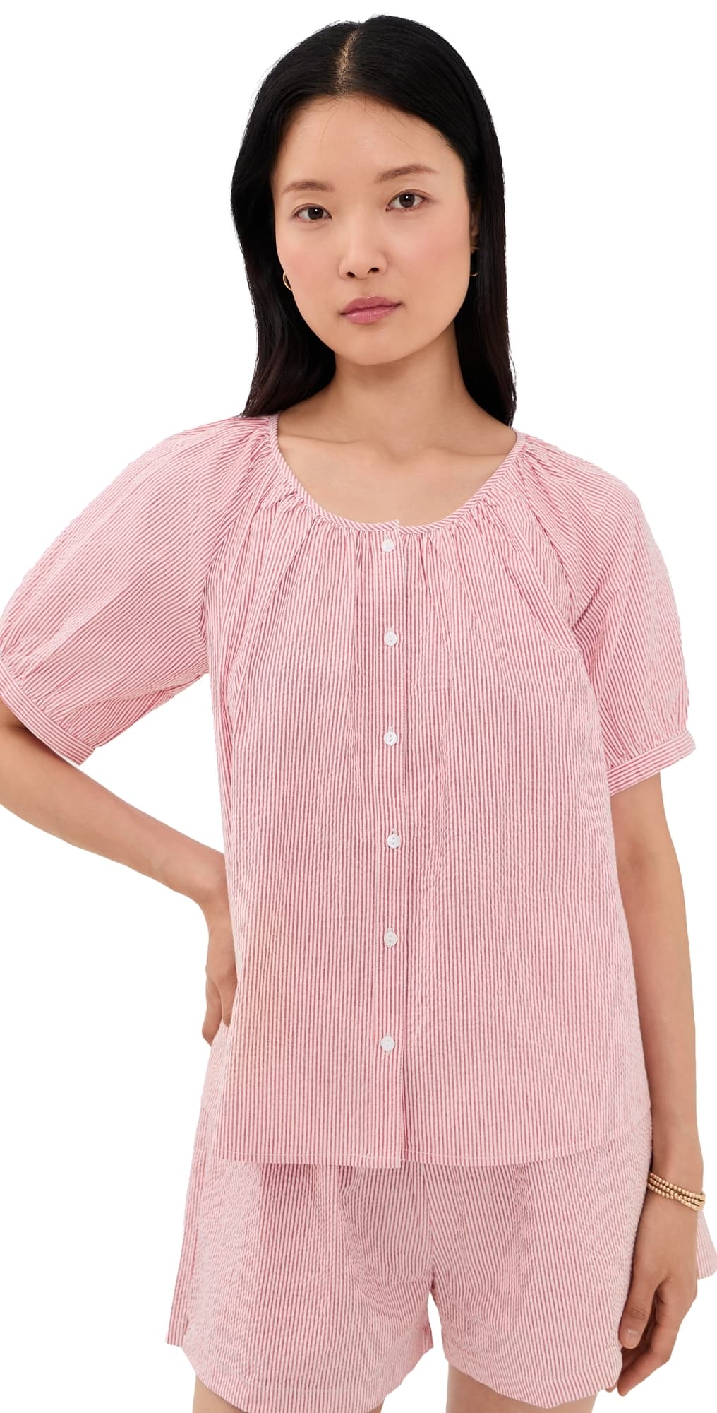 Marea Everly Top Red/White Seersucker