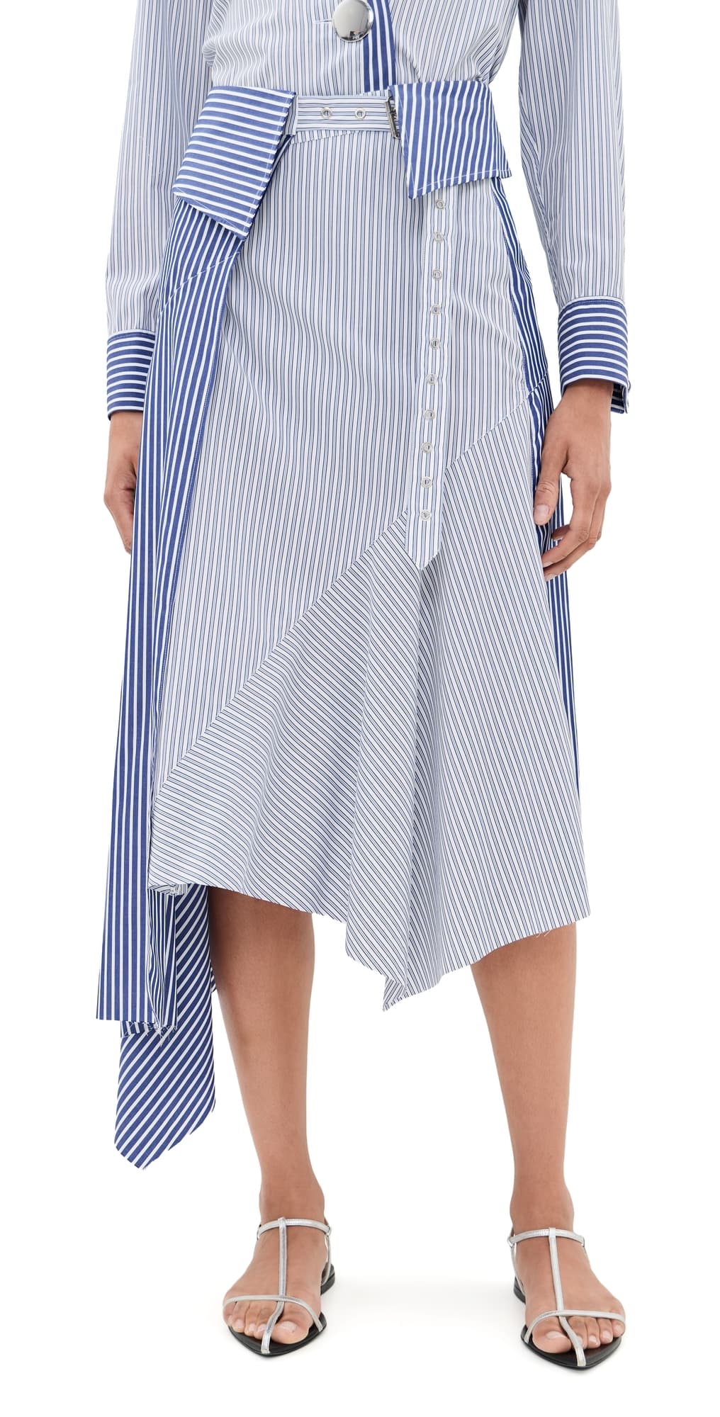 Marques'Almeida Patchwork Wrap Skirt with Folded Belt Blue Stripe