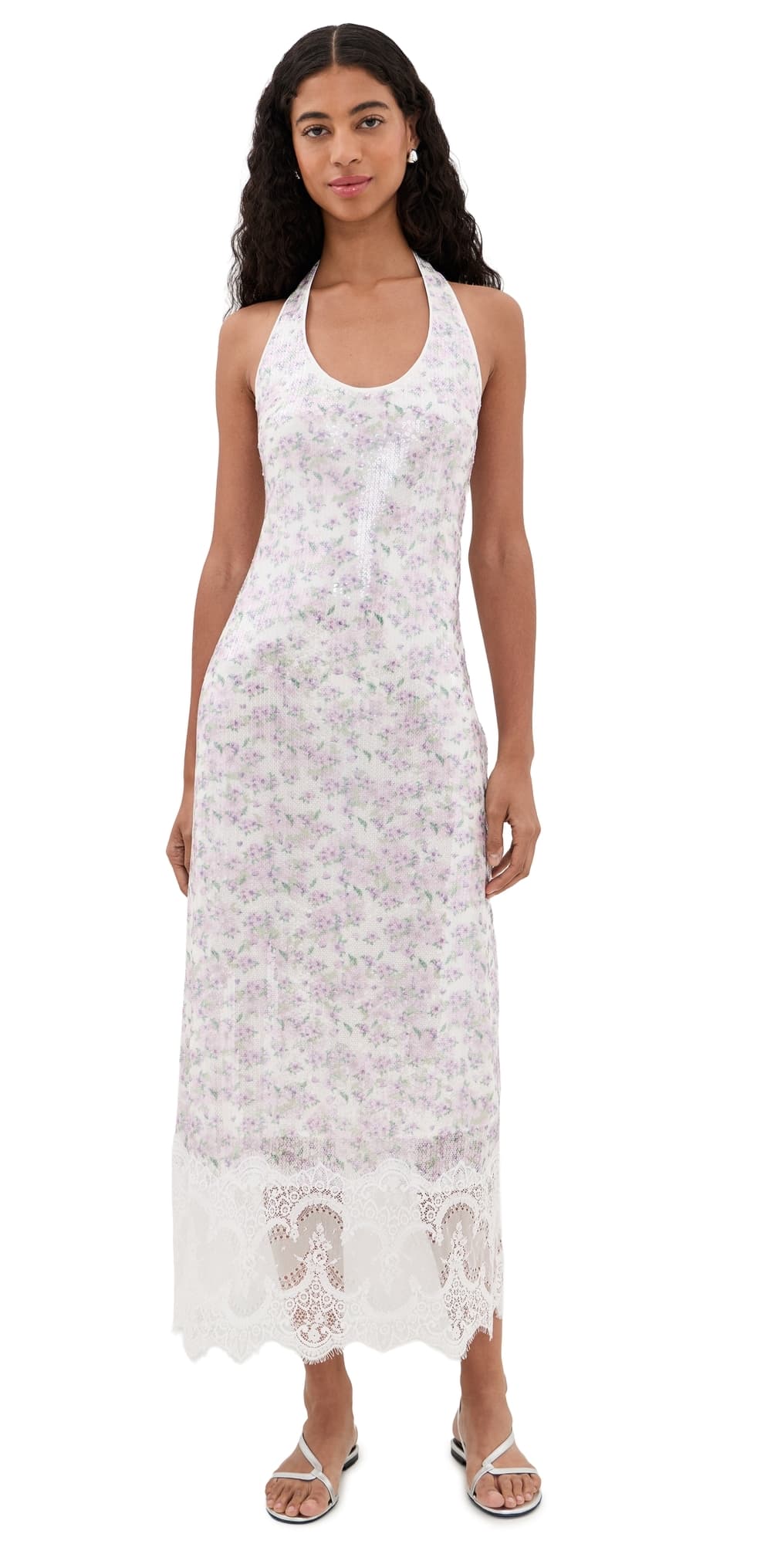 MAUDE CLUB Apollo Maxi Dress Lilac Bellflower Sequins