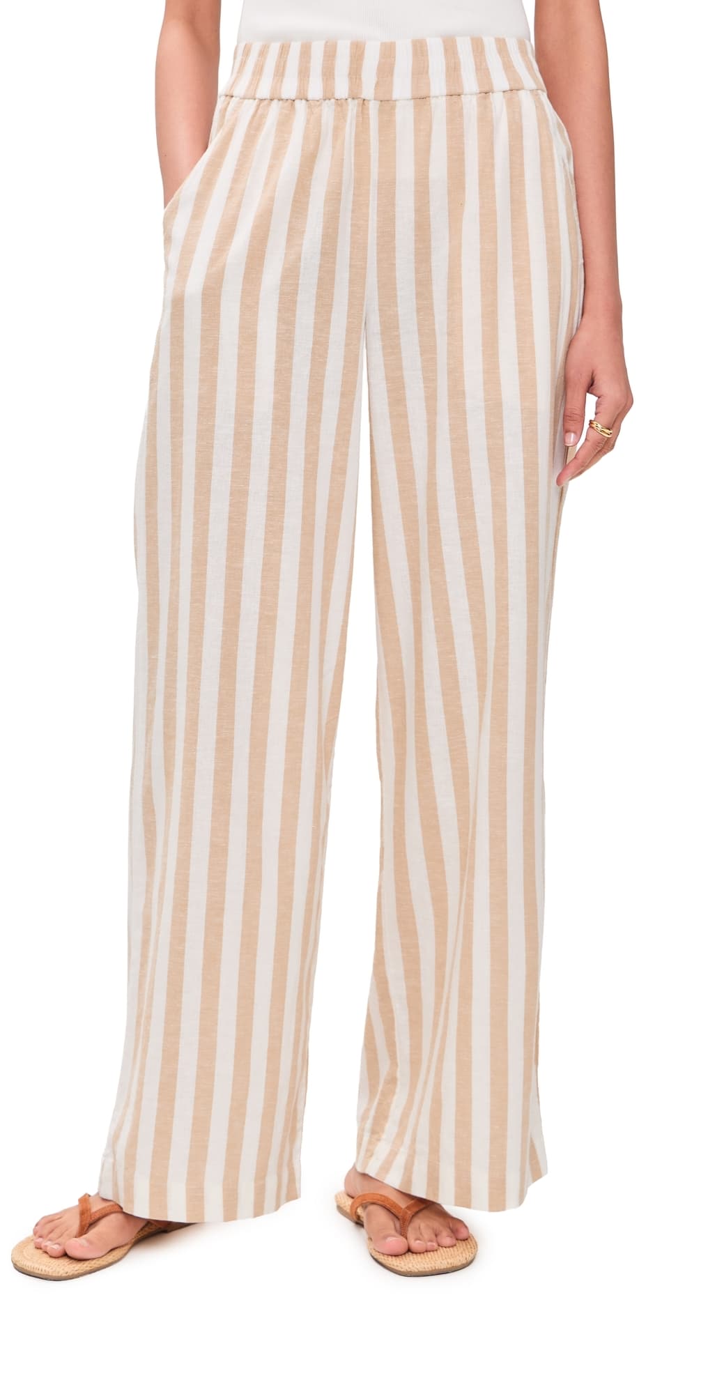 Marine Layer Allison Hemp Trousers Cream/Taupe Stripe