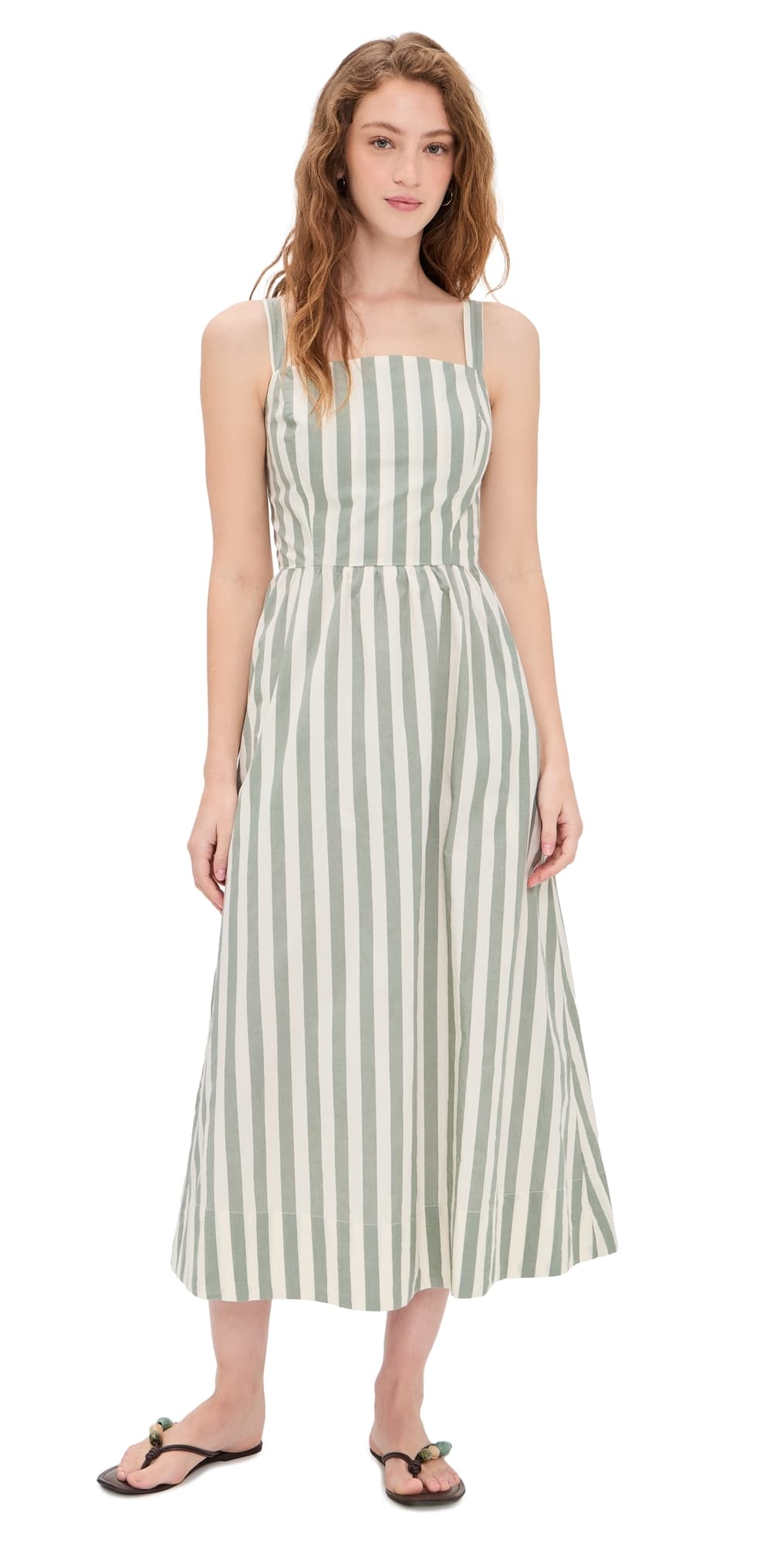 Marine Layer Demi Poplin Midi Dress Olive Stripe