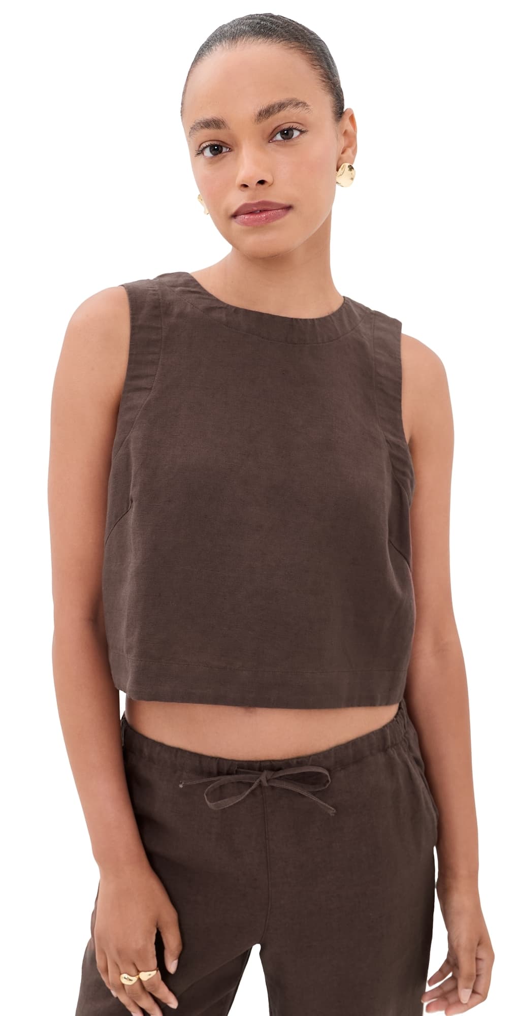 Marine Layer Quinn Linen Tank Chocolate