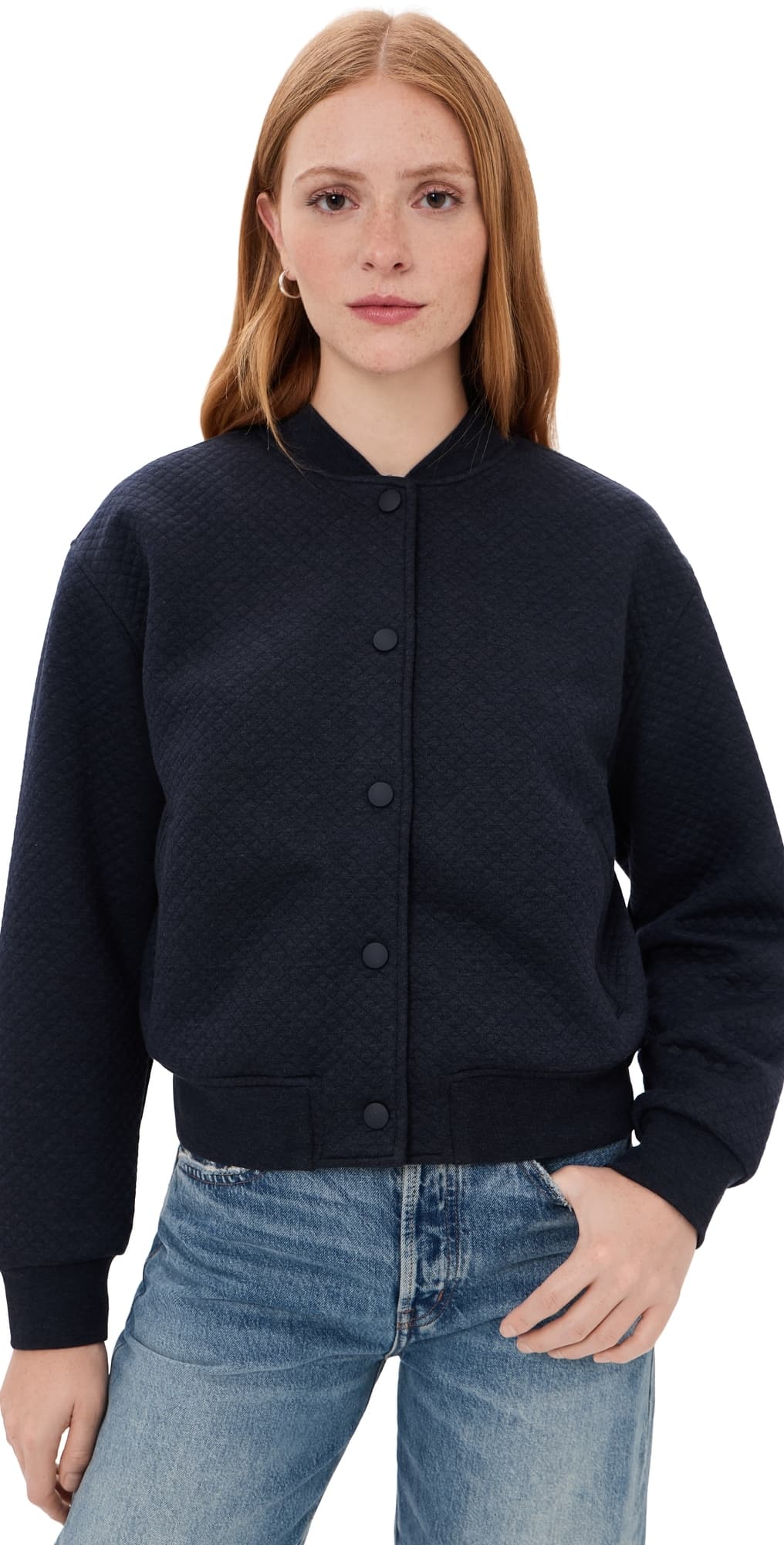 Marine Layer Corbet Quilted Bomber Jacket Navy Heather