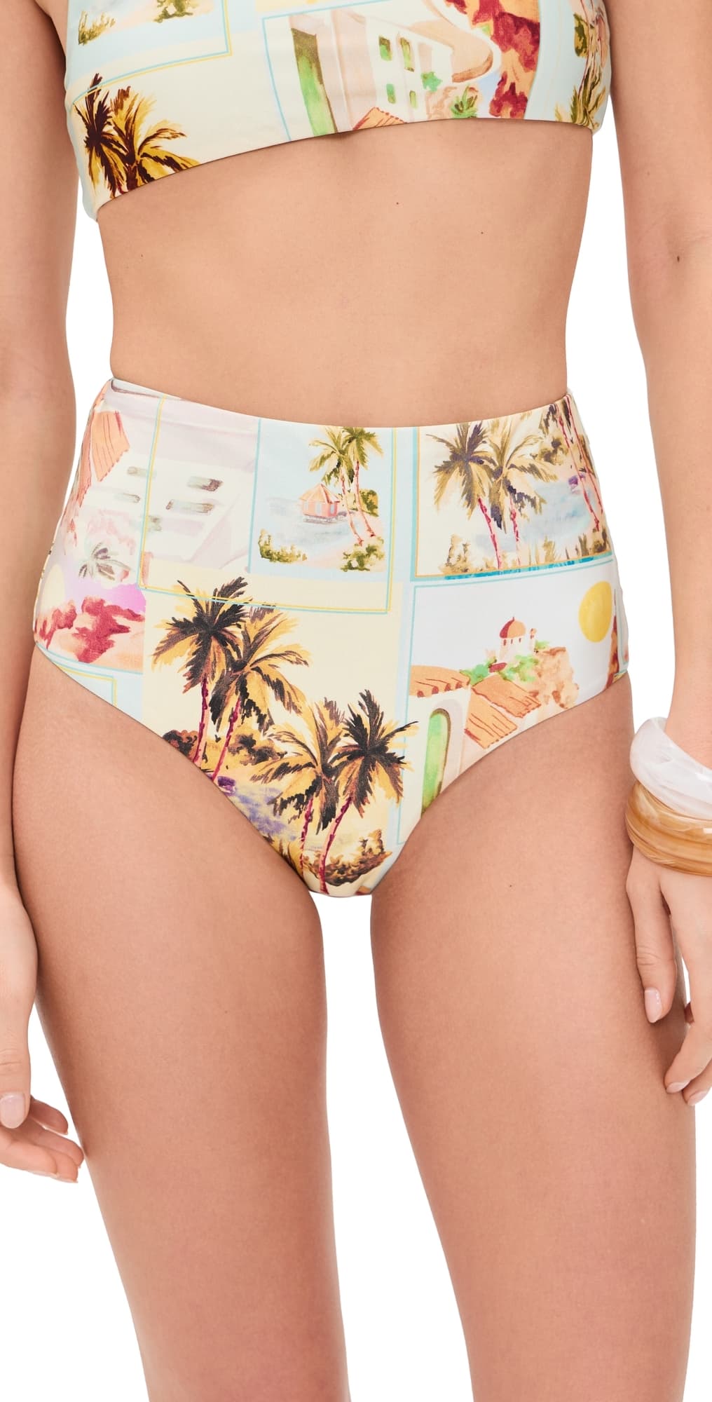 MINKPINK Dolce High Waisted Bikini Bottoms Vintage Postcards