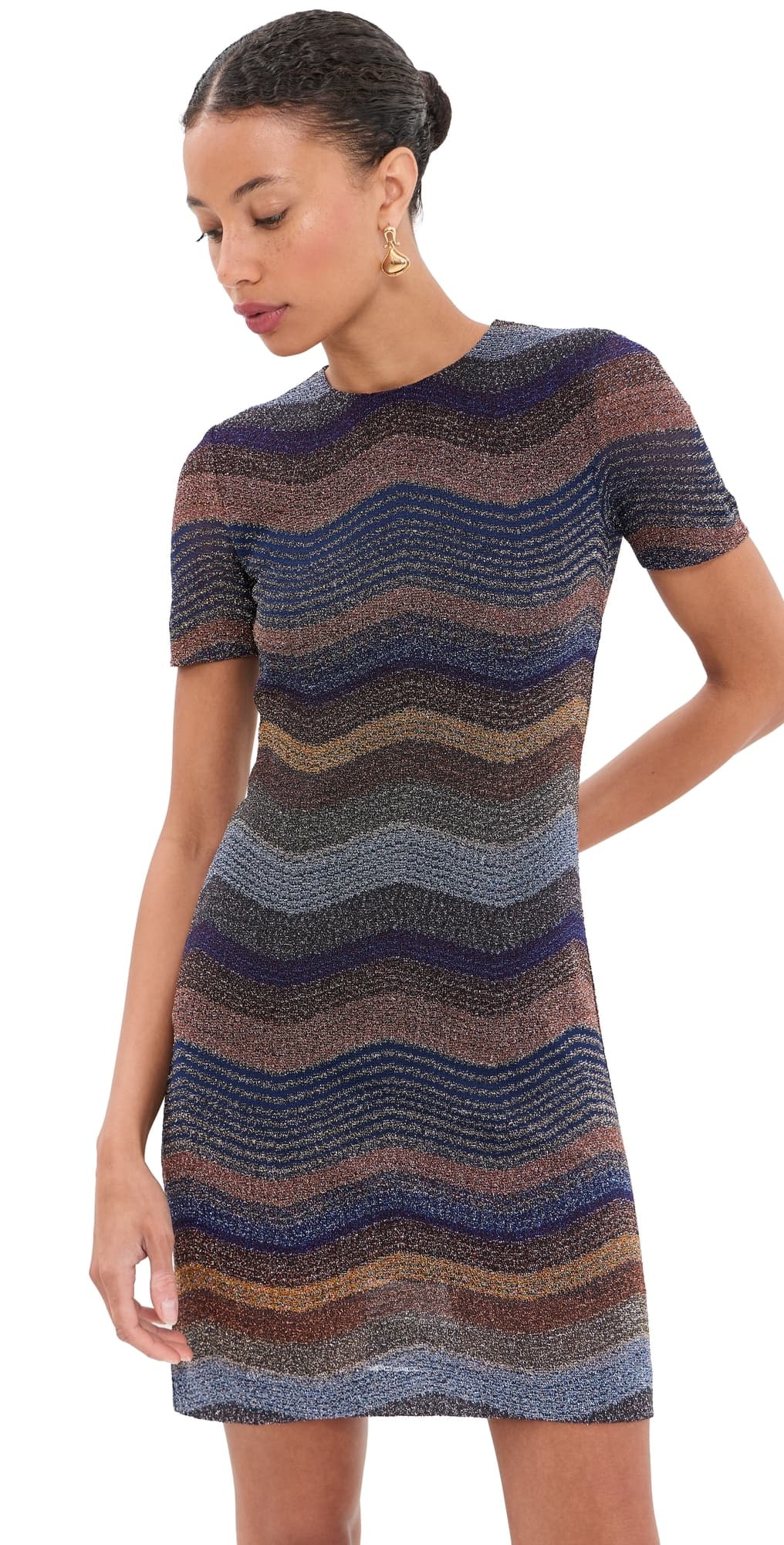 Missoni Short Sleeve Mini Dress Multi Violet Gold Black Orange