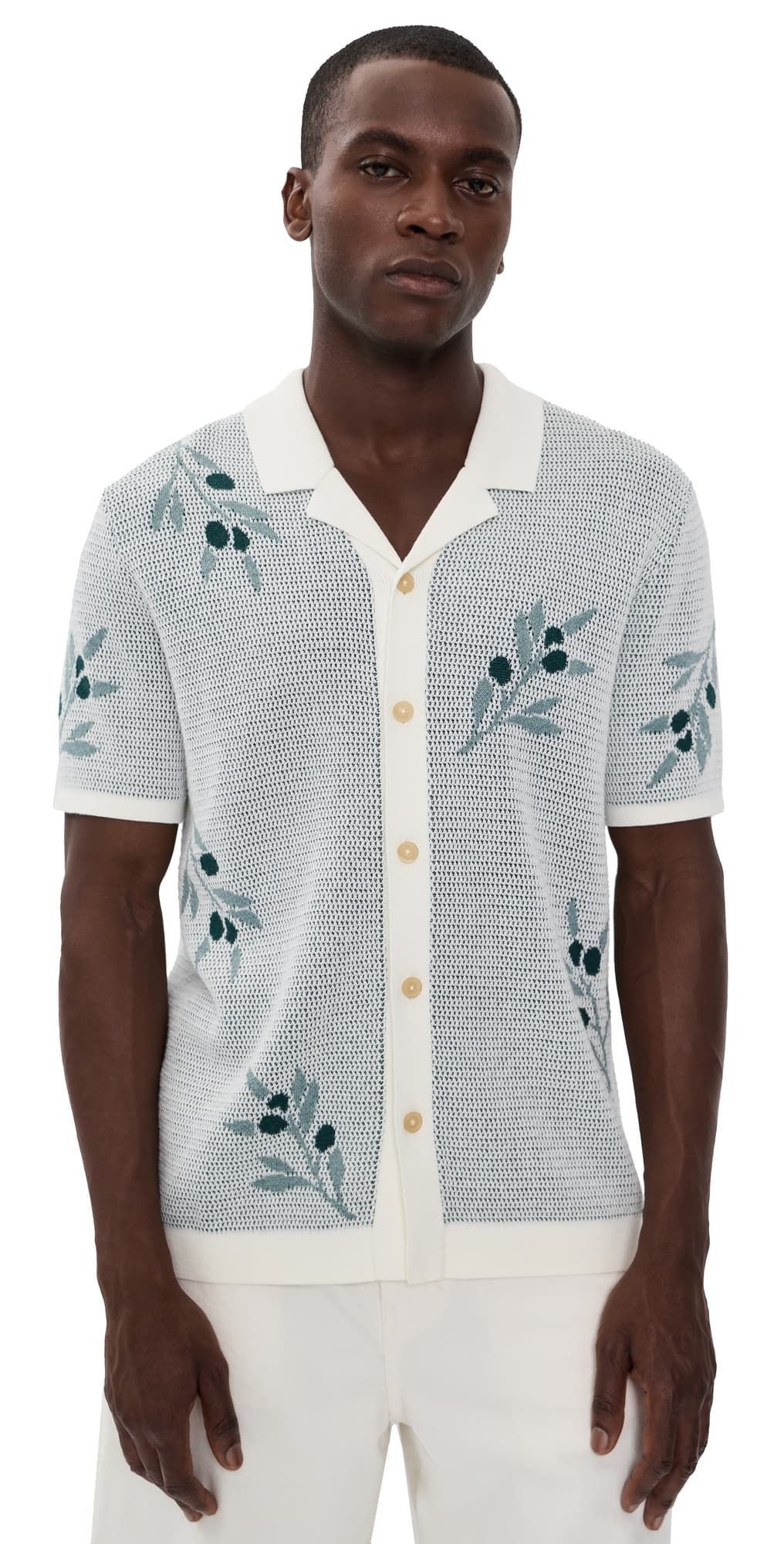 Marine Layer Asher Sweater Resort Shirt White Olive Motif
