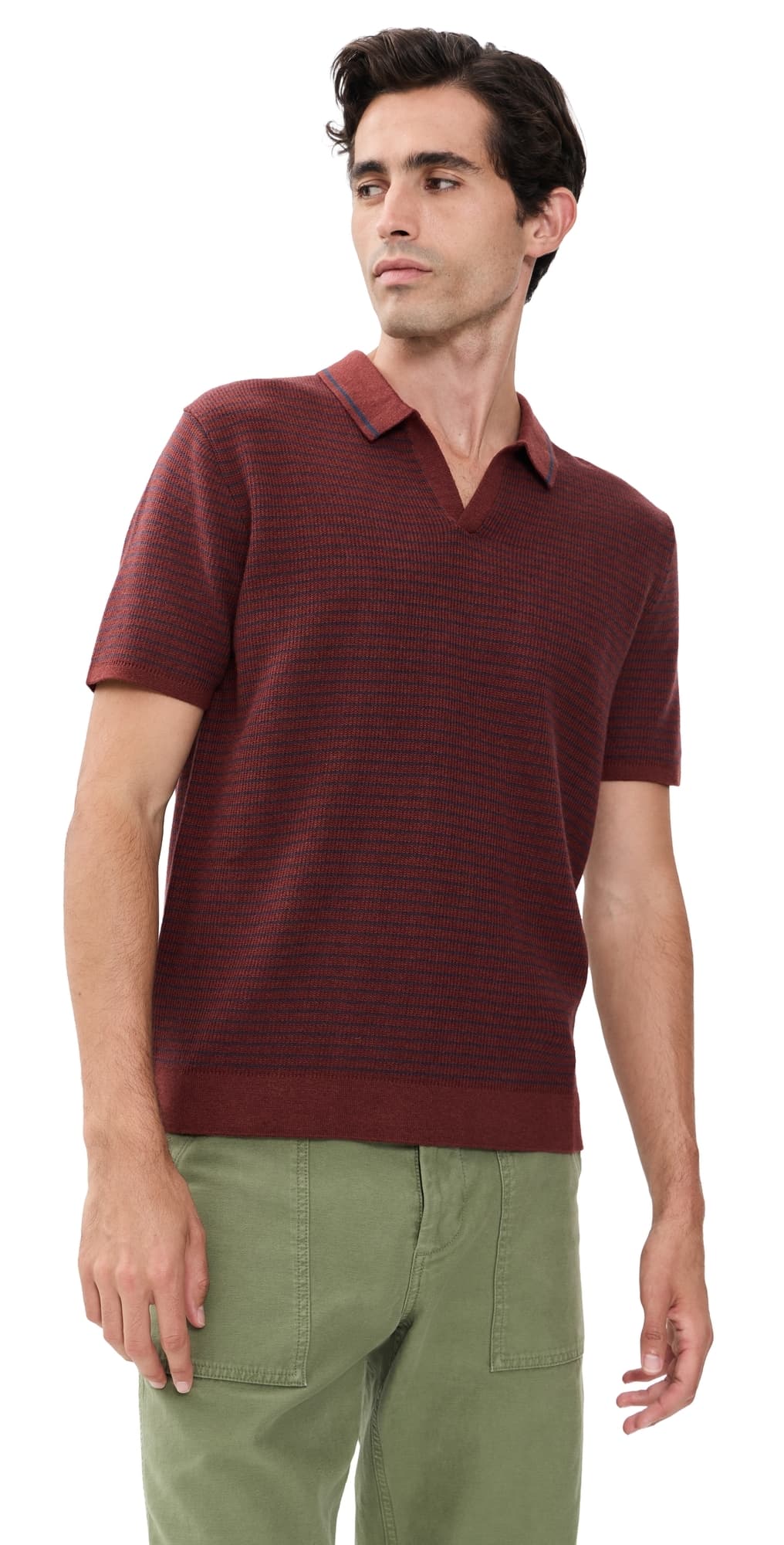 Marine Layer Greyson Sweater Polo Red/Navy Stripe