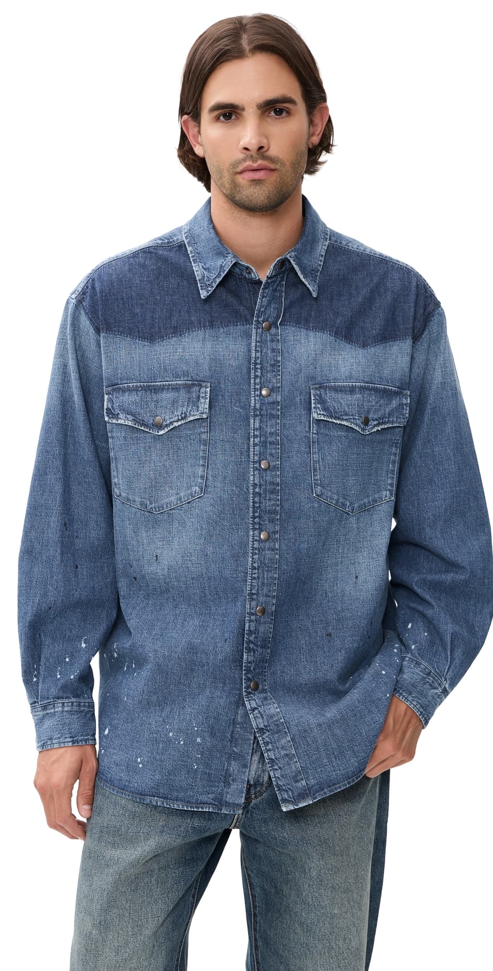Maison Margiela Bicolor Denim Button Down Shirt Old Blue/Spots