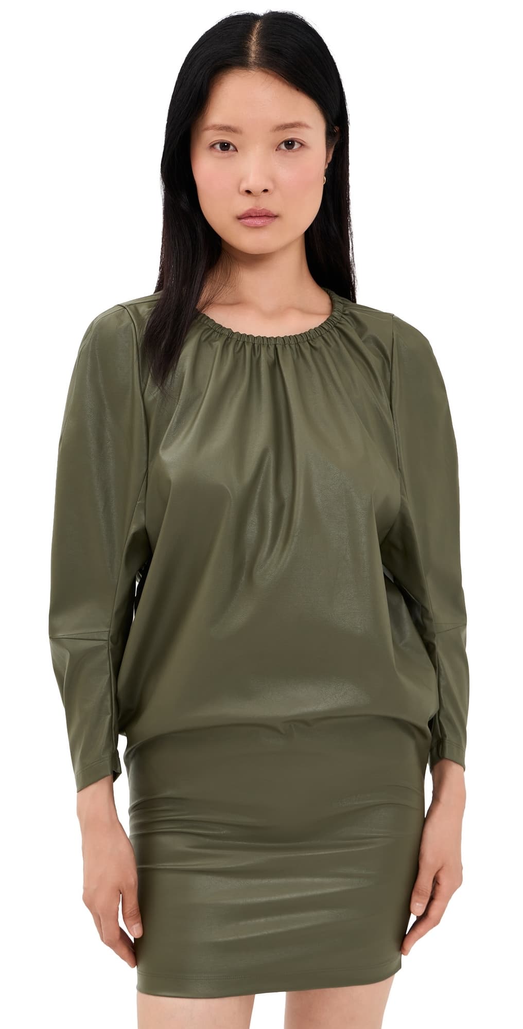 MM6 Maison Margiela Faux Leather Mini Dress Khaki