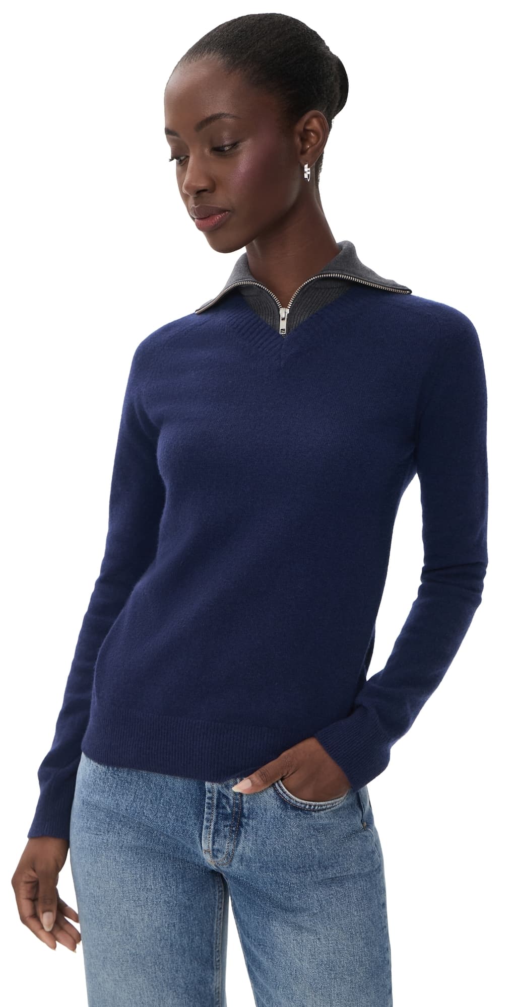 MM6 Maison Margiela Layered Knit Pullover Navy/Grey Melange