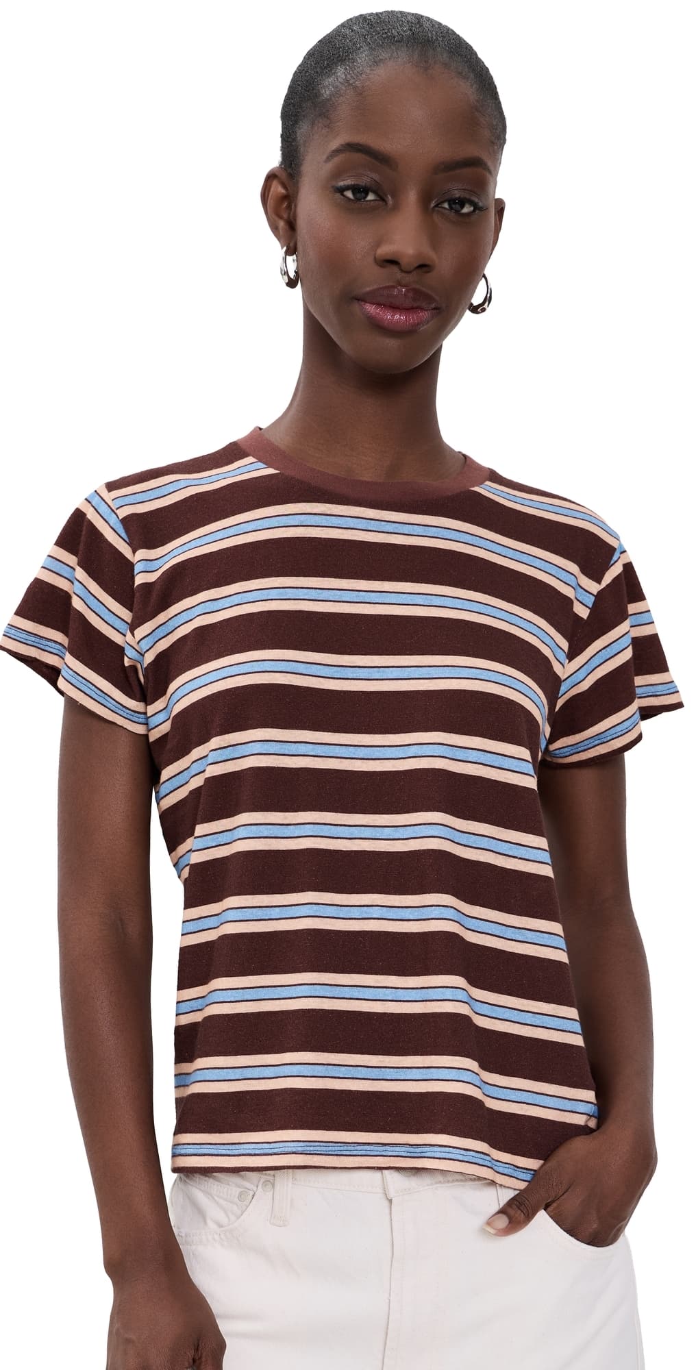 MOTHER The Boxy Goodie Goodie Tee Jer Rum Raisin Stripe