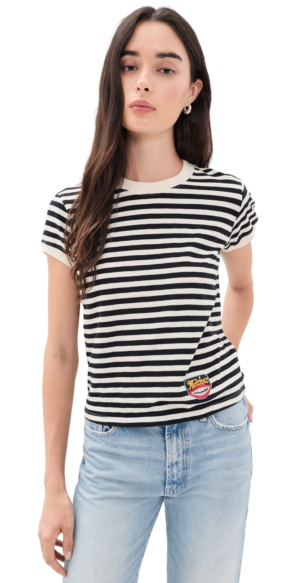 MOTHER The Boxy Goodie Goodie Tee Black And Cream Striipe