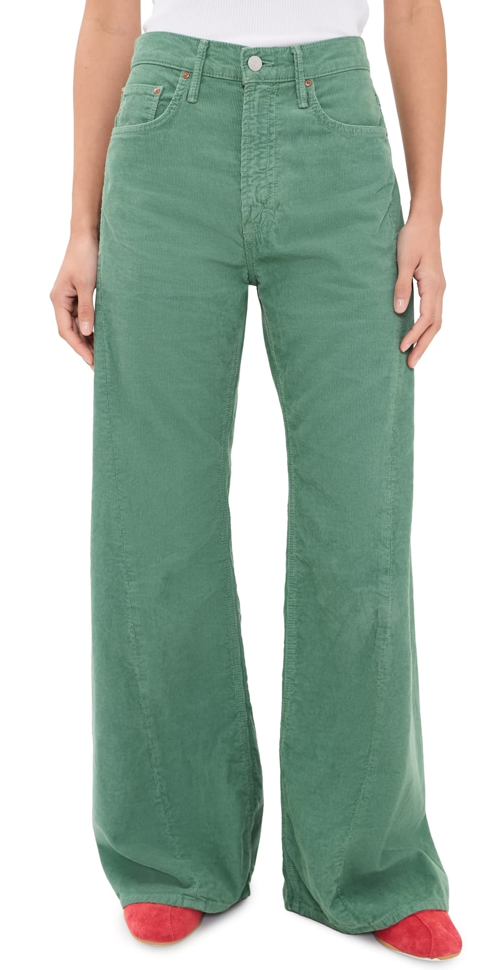 MOTHER The Lemon Twist Sneak Corduroy Jeans Dark Ivy