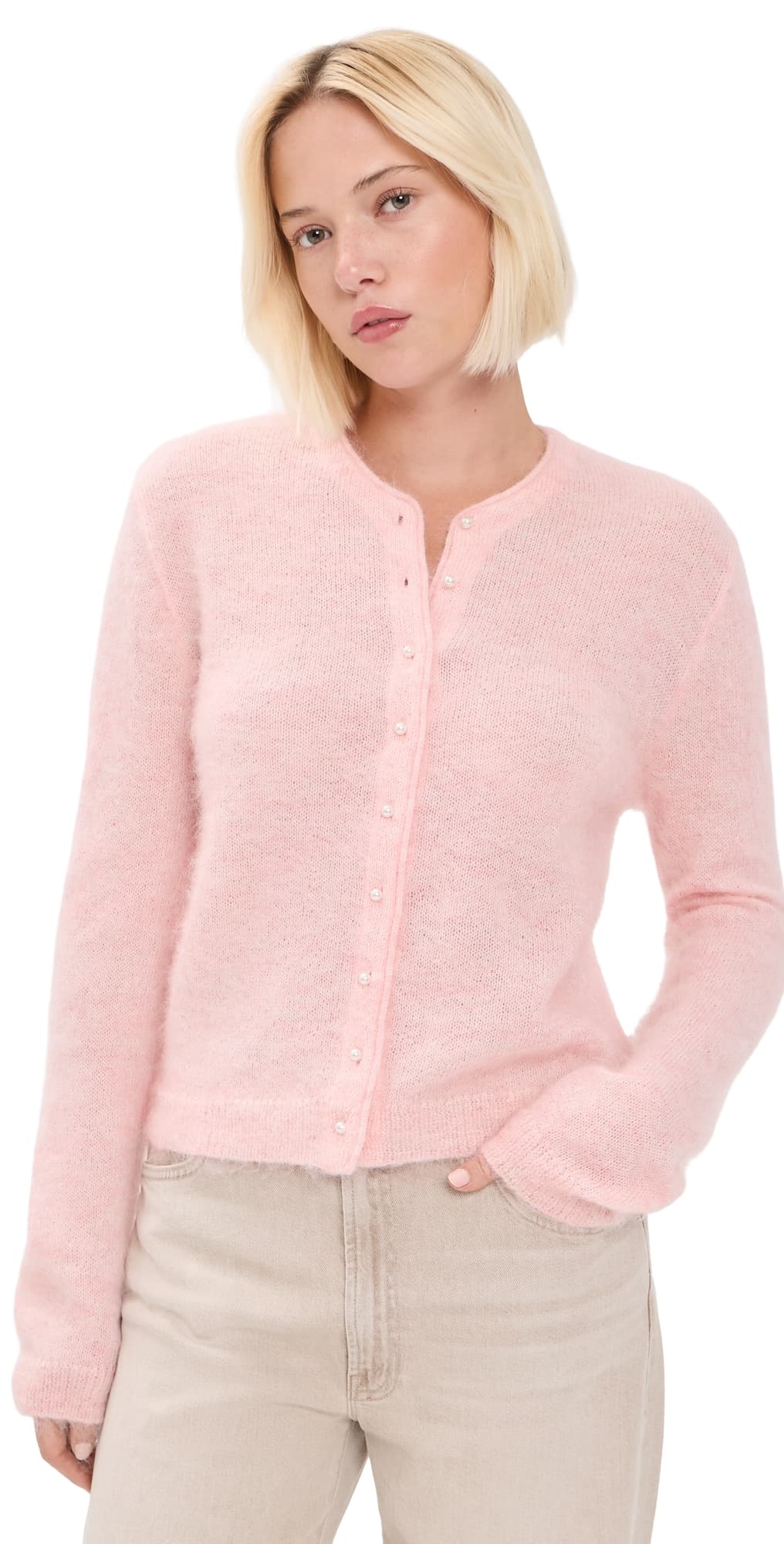 MOTHER The Cropped Mohair Cardigan Powder