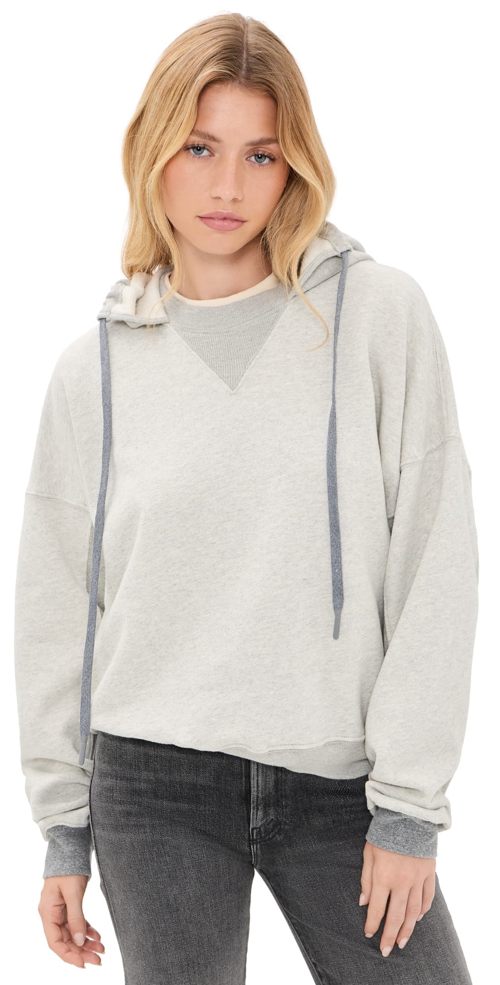MOTHER The Half Base Hoodie Light Heather Grey