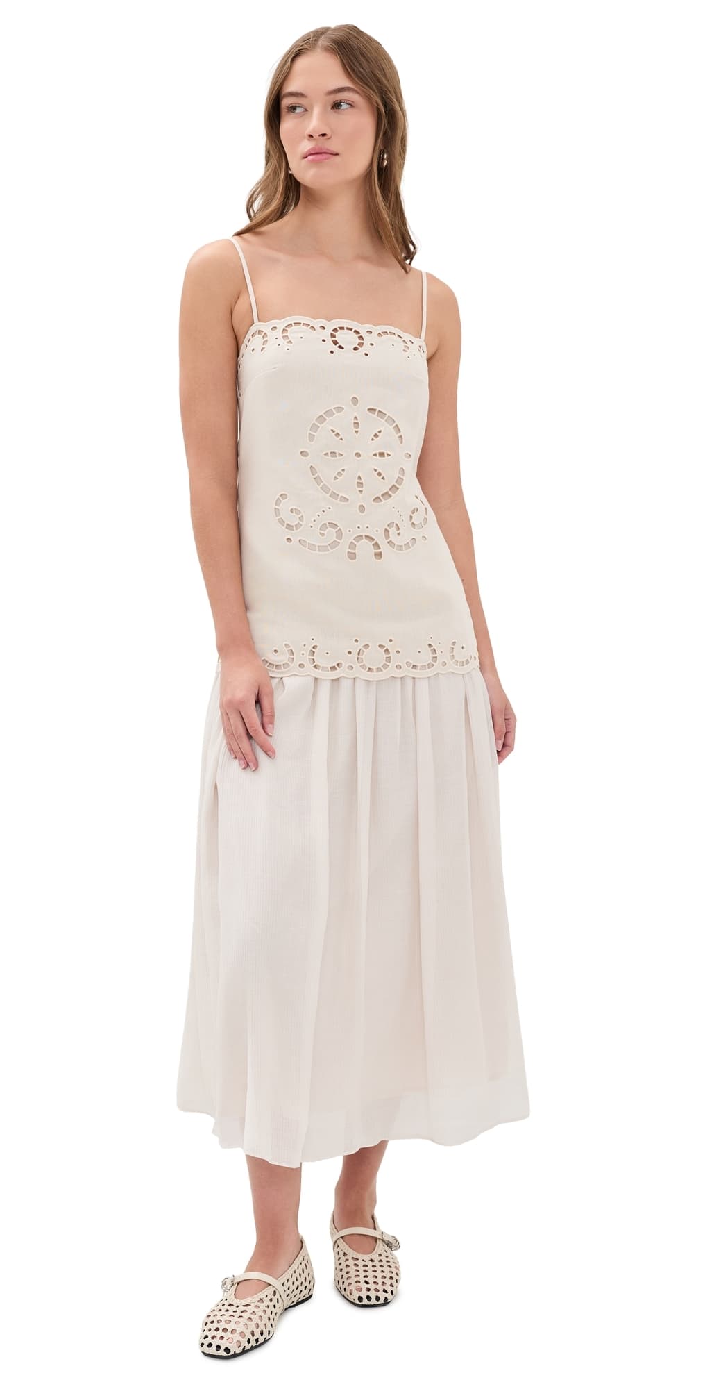 Moon River Spaghetti Strap Tube Top Midi Dress Cream