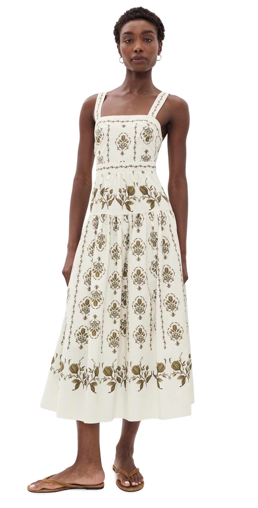 Moon River Drop-Waist Midi Dress Beige Multi