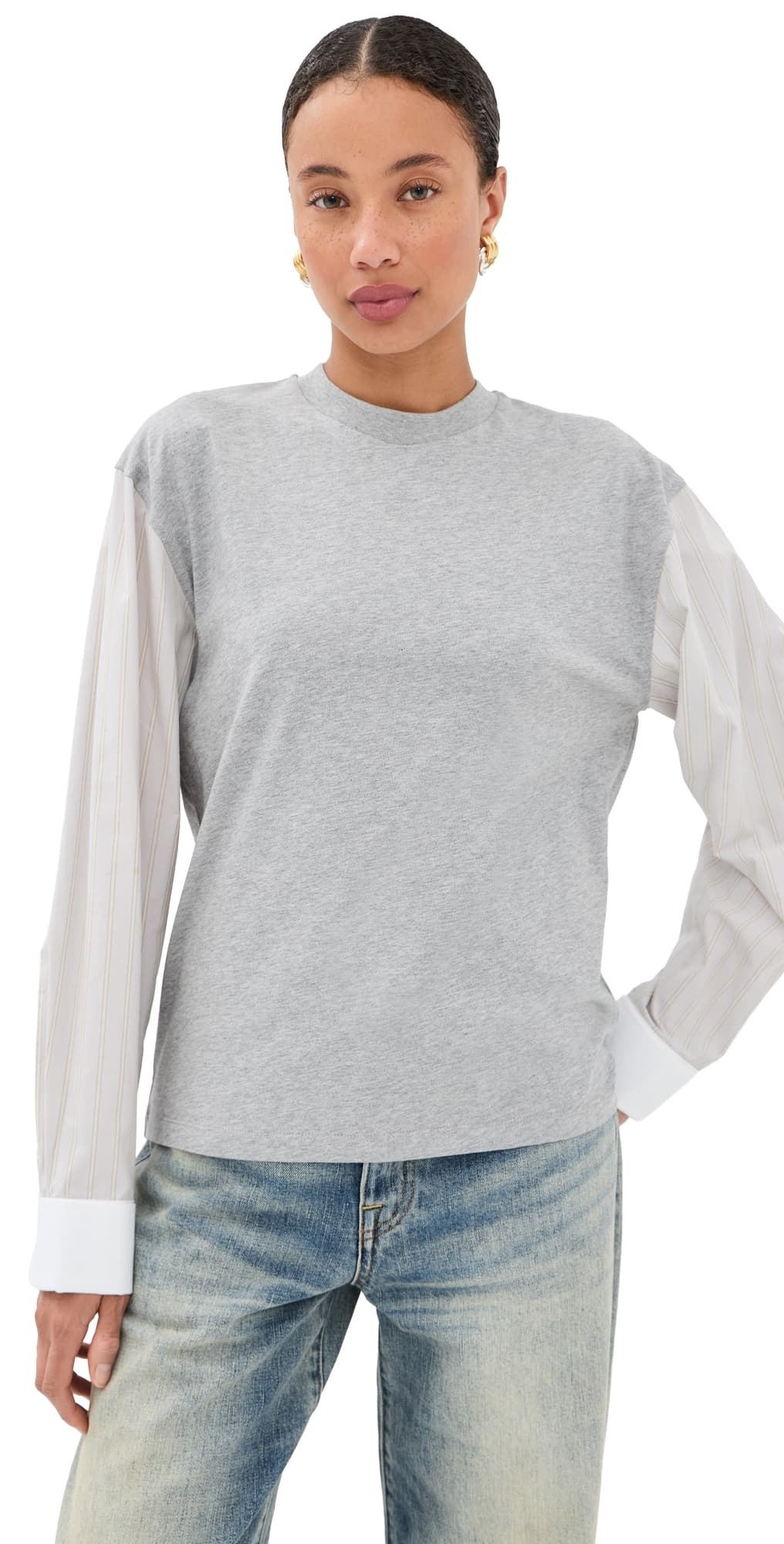 Meryll Rogge T-Shirt with Shirting Sleeves Grey Multi