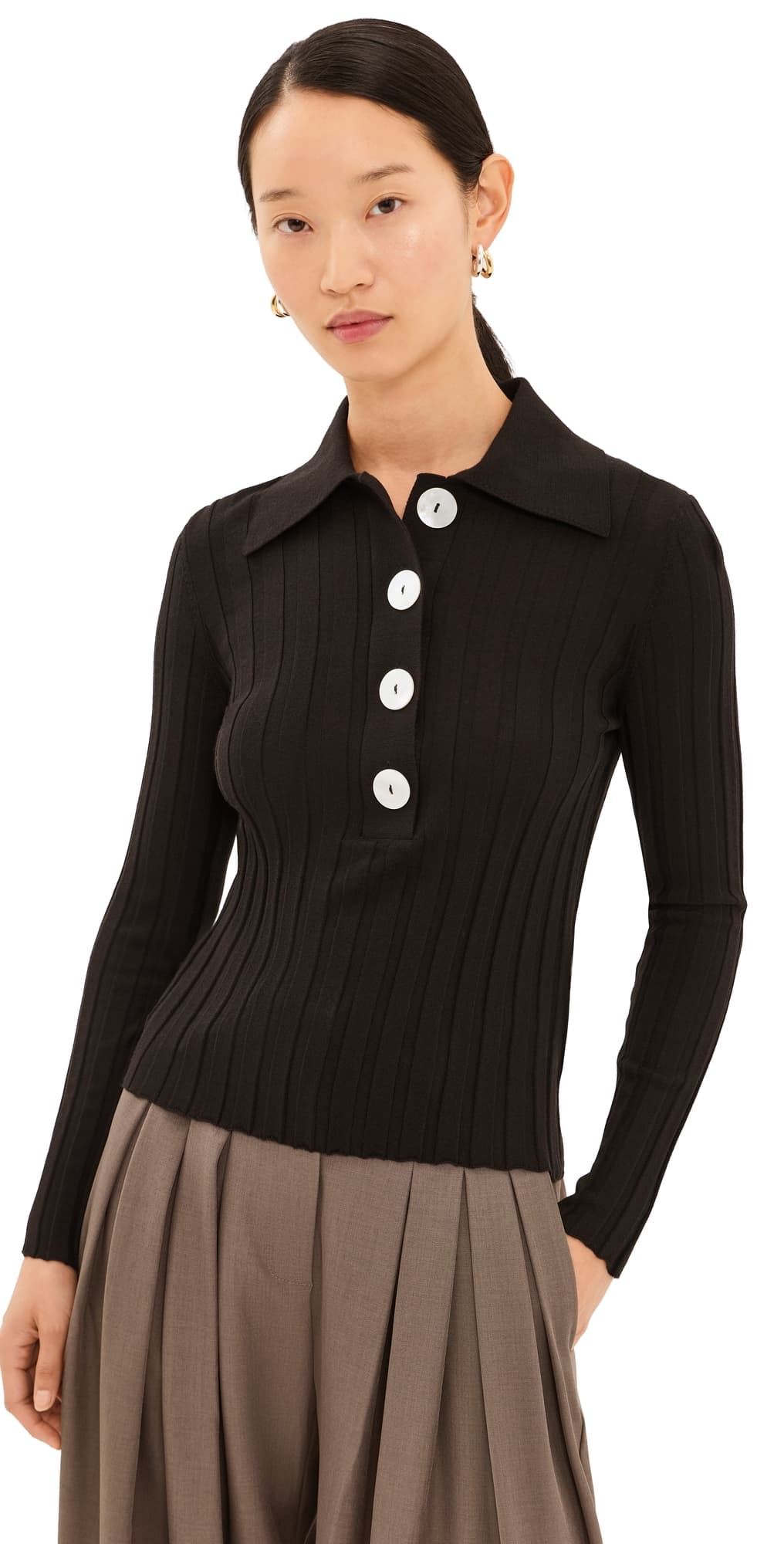 Nackiye Sugarman Long Sleeve Polo Wool Top Noir