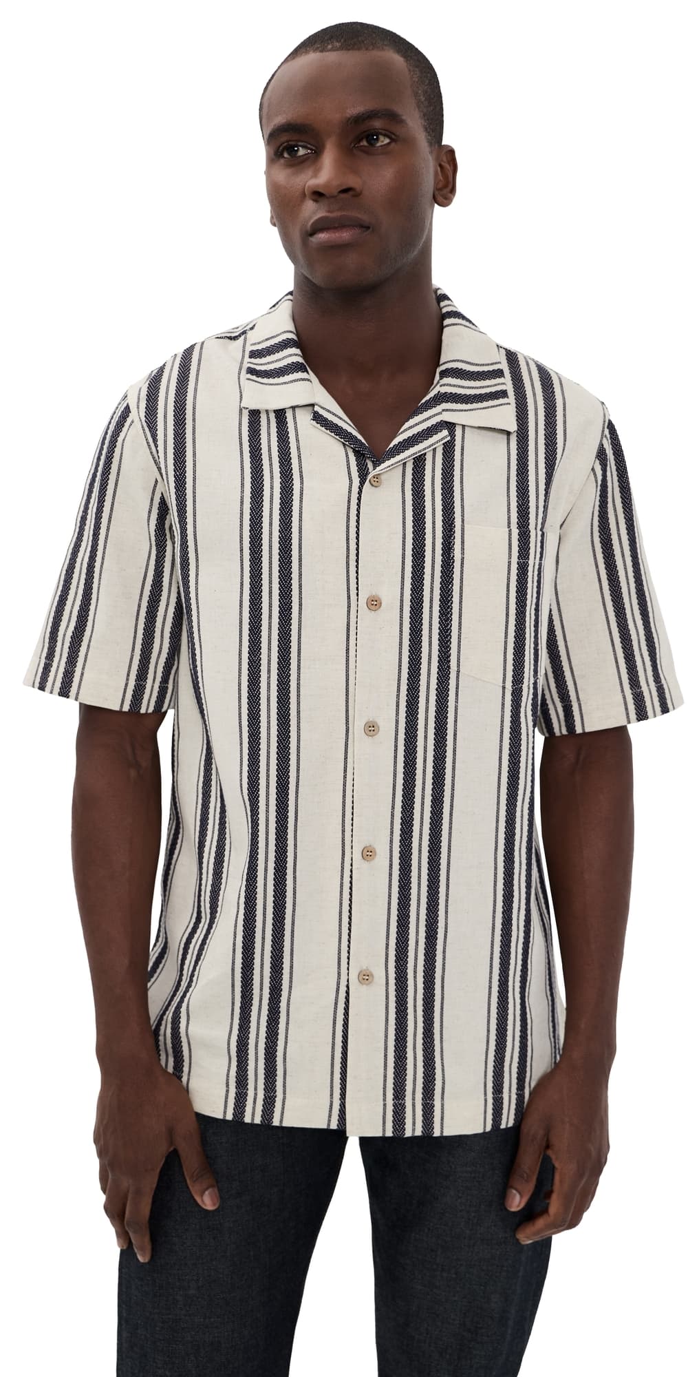 Naked & Famous Denim Aloha Dobby Bands Shirt Natural