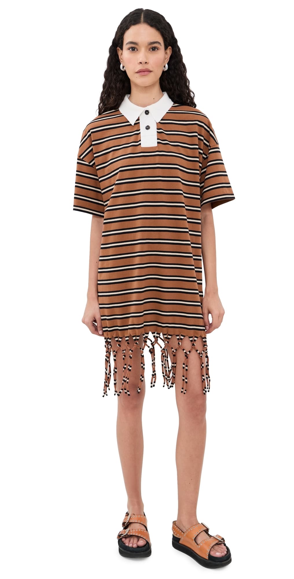 Nanushka Benigna Dress Tan/White/Black Stripe