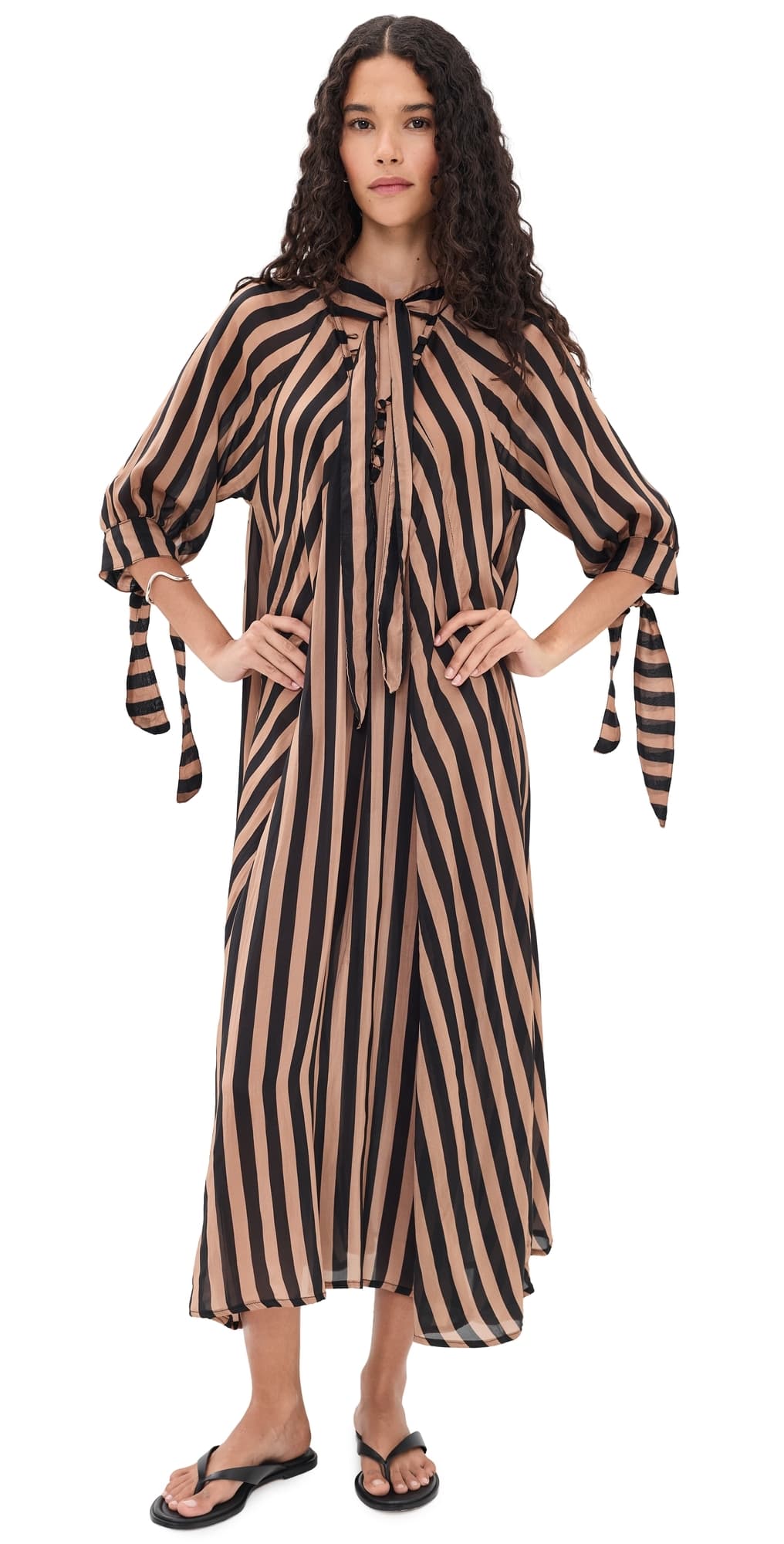 Natalie Martin Collection Monét Dress Thick Stripe Black & Tan · S