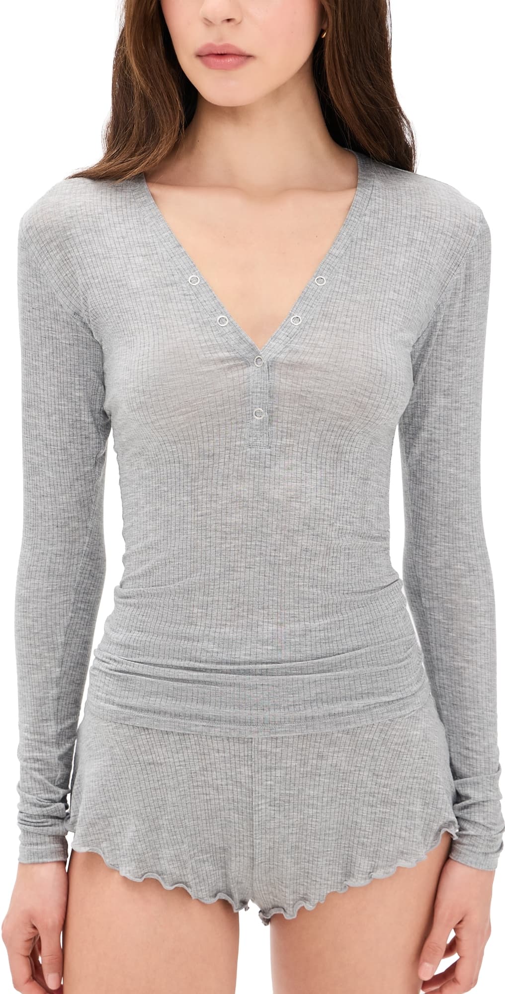 Negative Whipped Henley Top Heather Grey