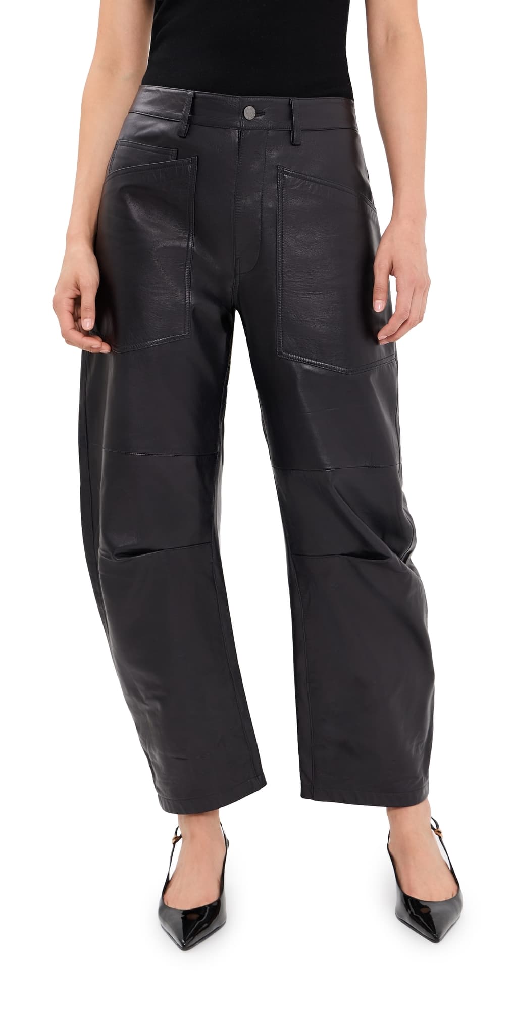 Nili Lotan Shon Leather Barrel Pants Midnight