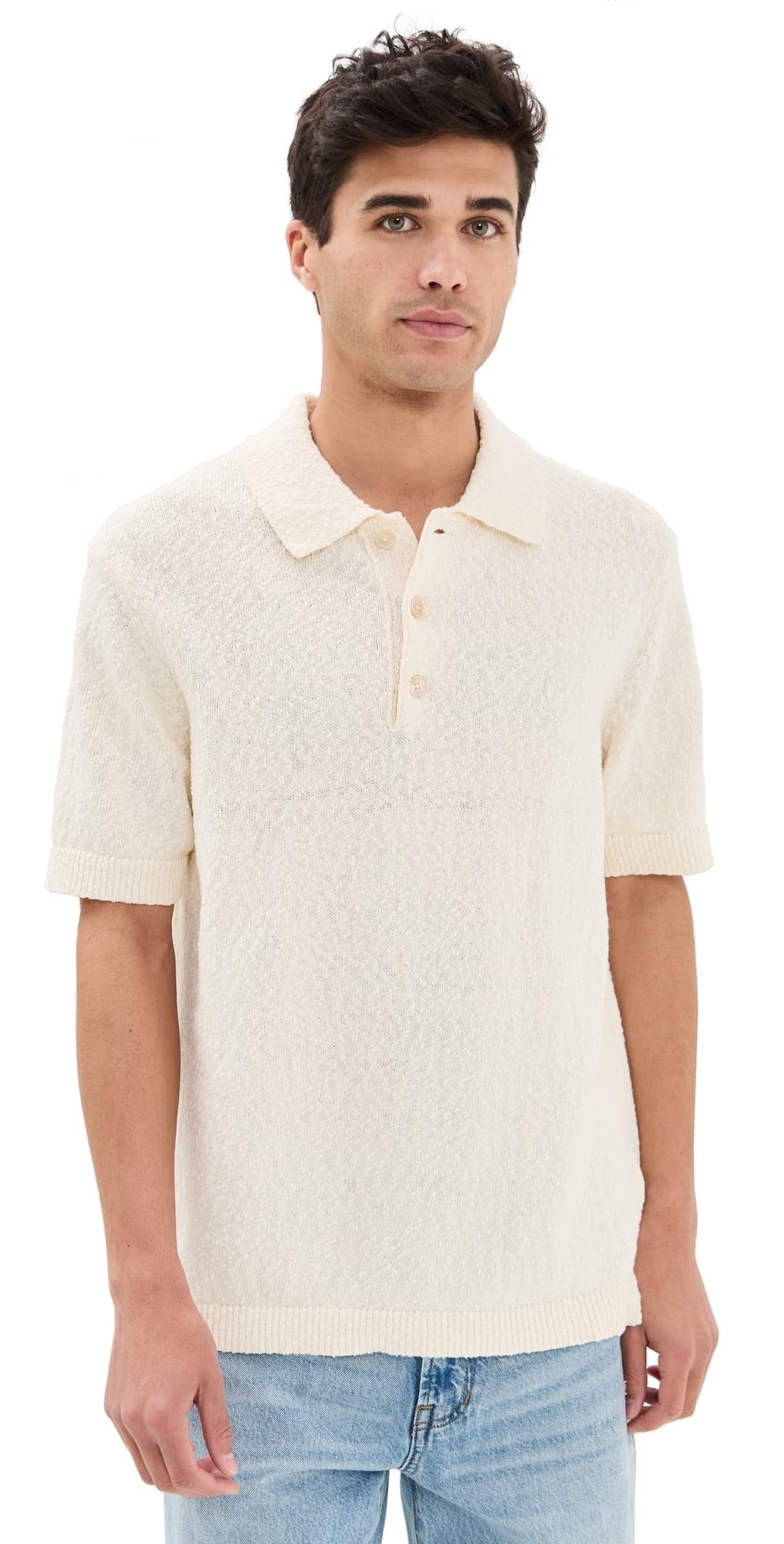 NN07 Randy Boucle Knit Polo Ecru