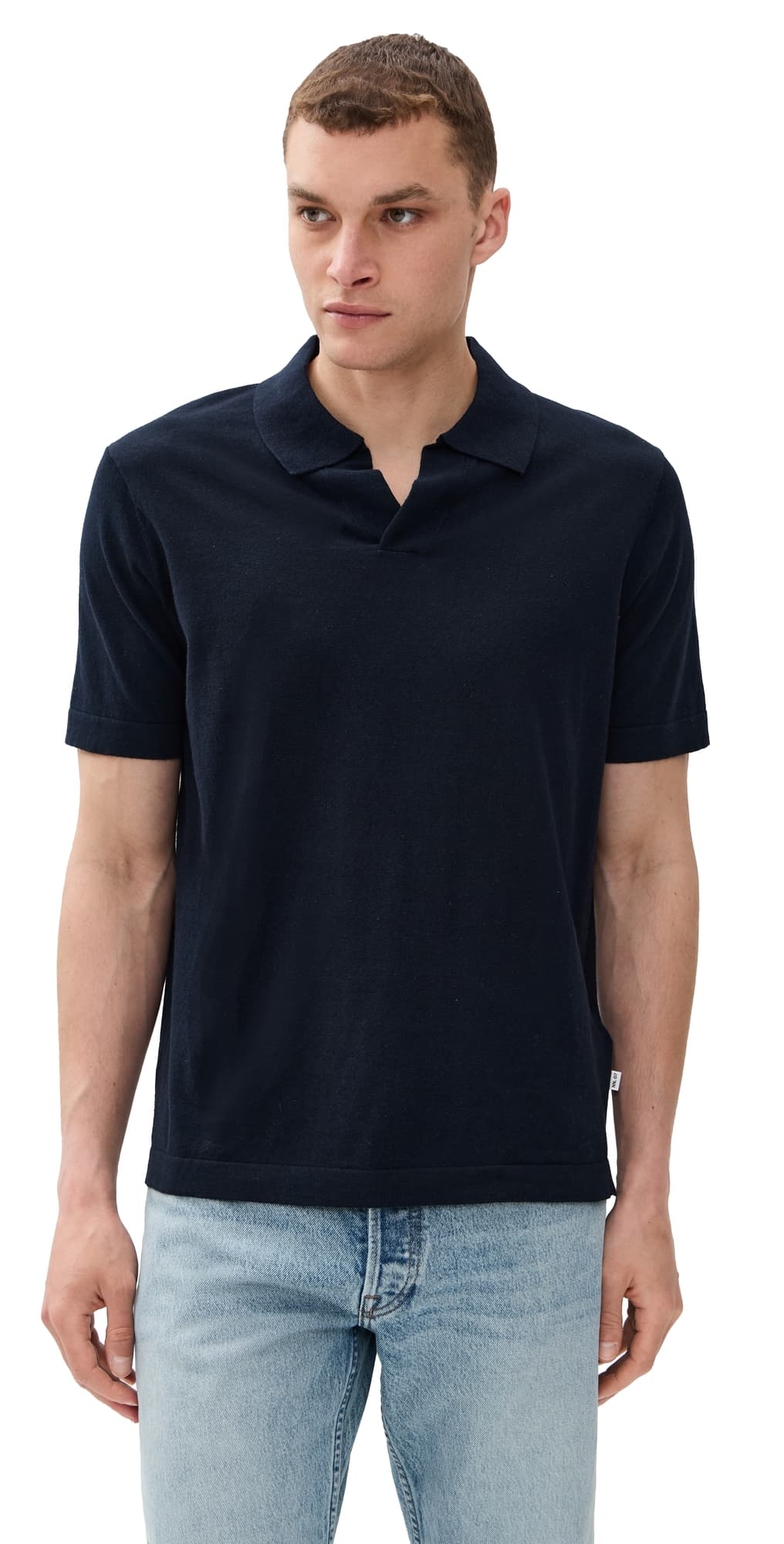 NN07 Ryan Cotton Linen Polo Navy Blue