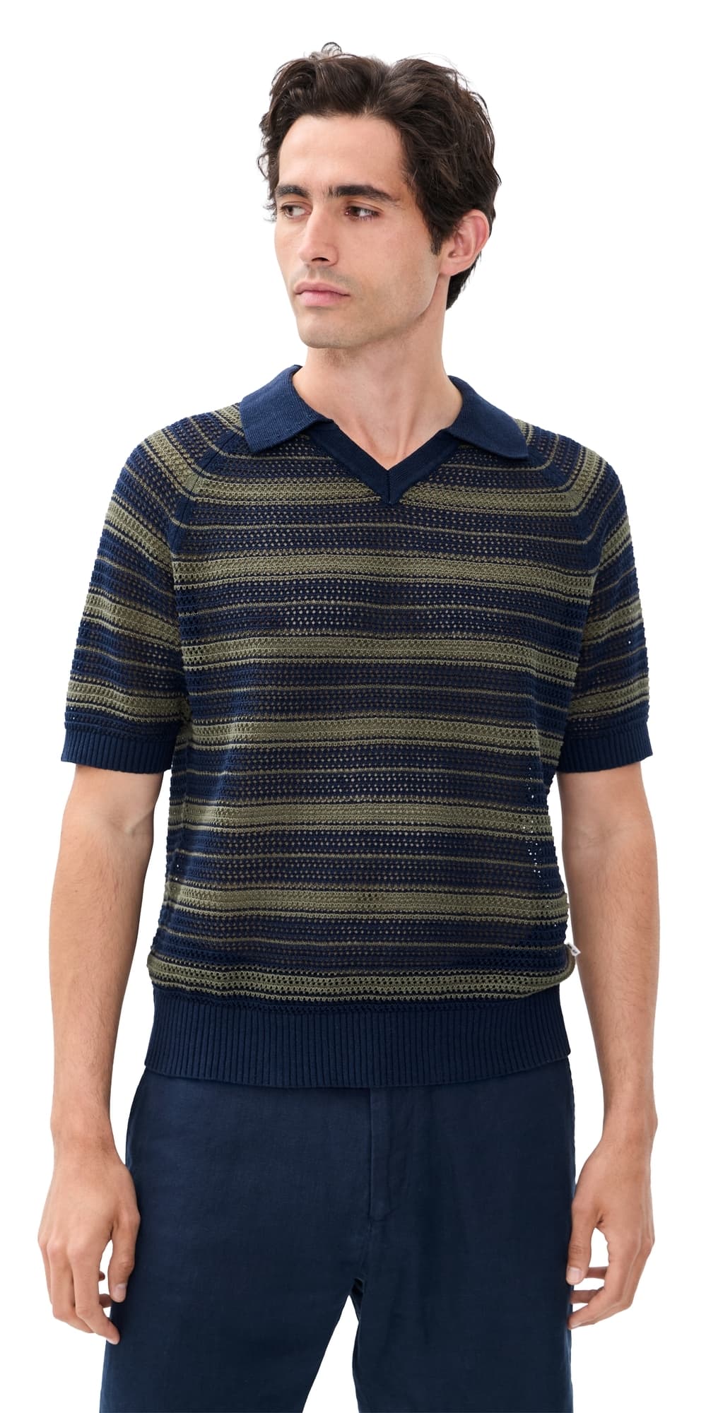 NN07 Cale Striped Knit Polo Capers Stripe