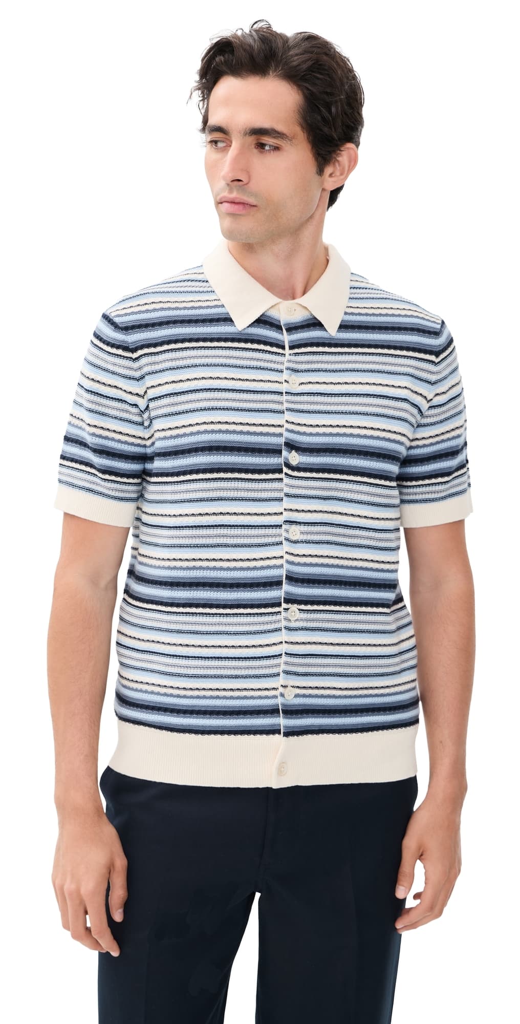 NN07 Nolan Striped Button Sweater Navy Multi