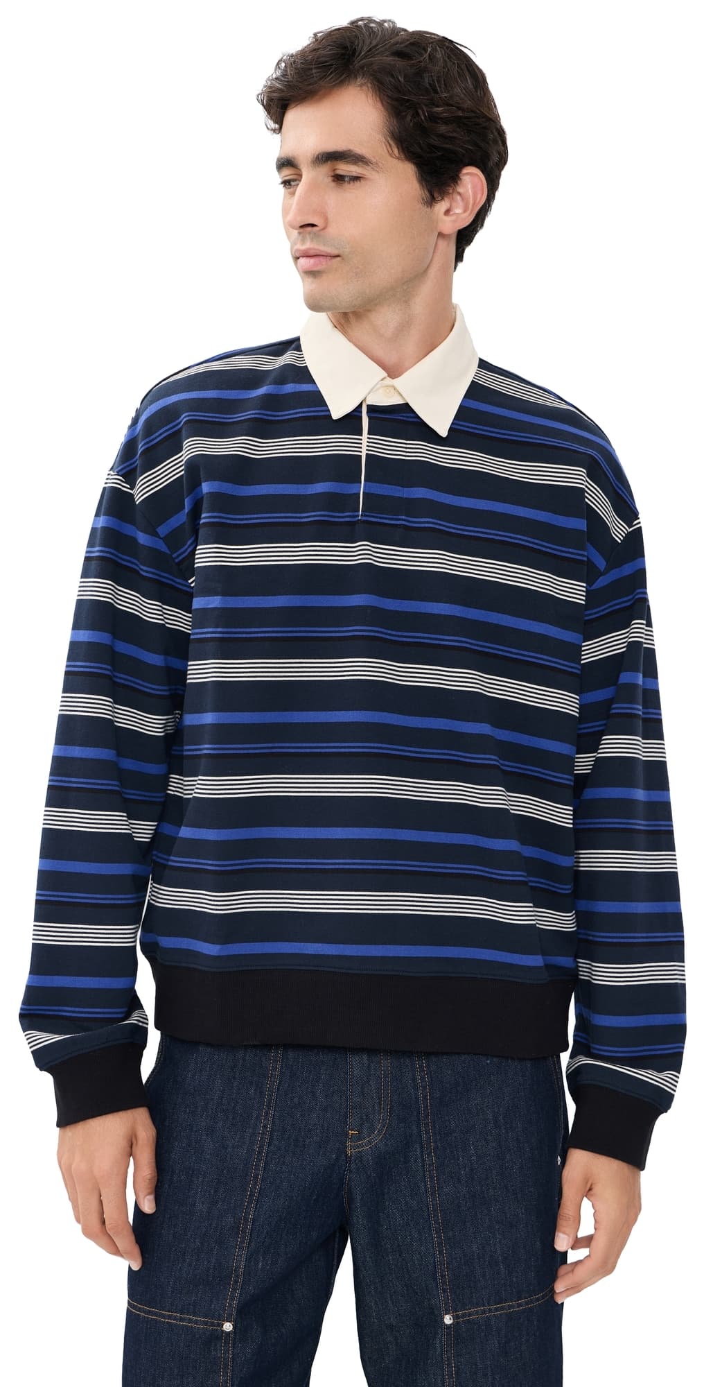 NN07 David Rugby Polo Navy Stripe