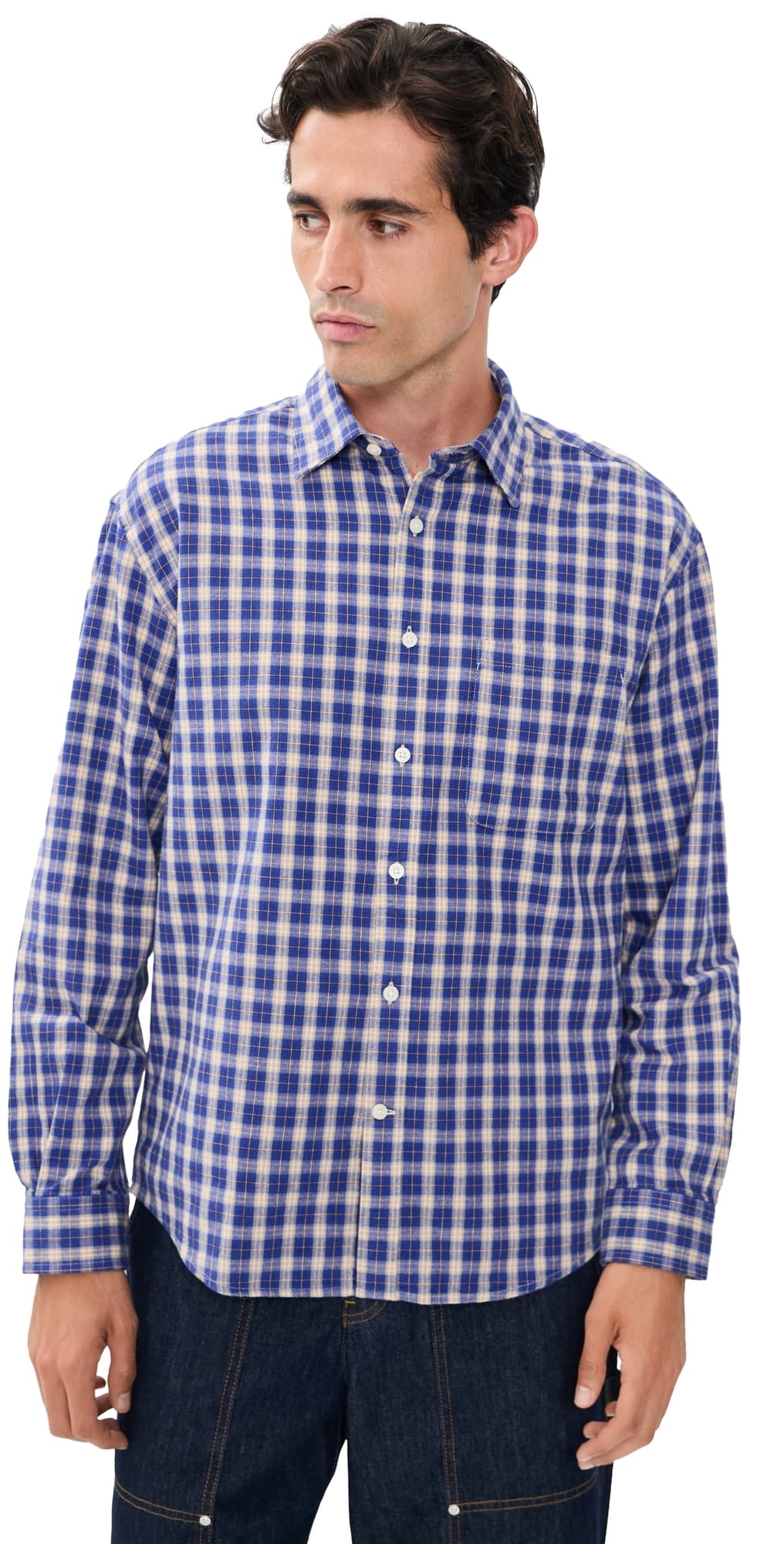 NN07 Deon Check Button Down Shirt Cobolt Check