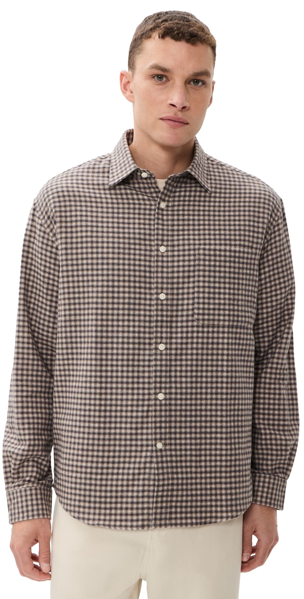 NN07 Deon Check Button Down Shirt Sand Check