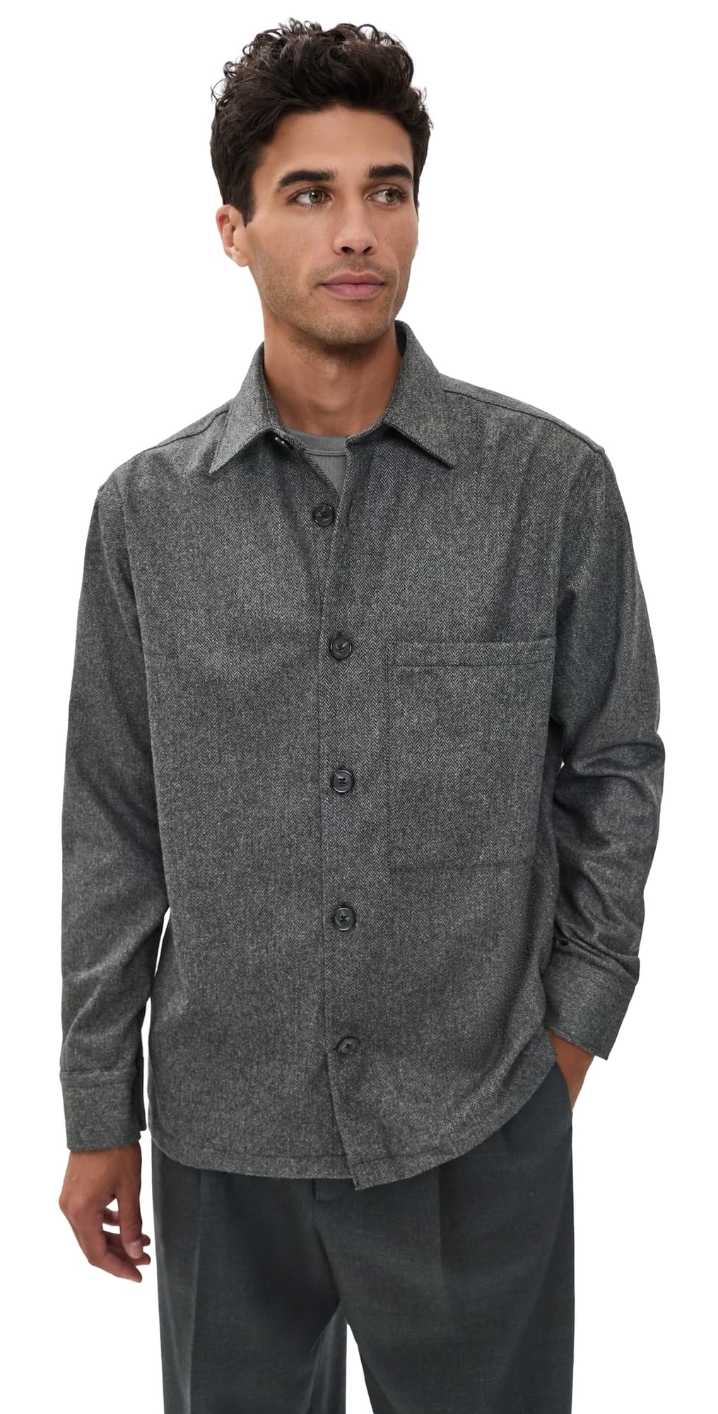 NN07 Freddy Workwear Button Down Shirt Dark Grey Melange