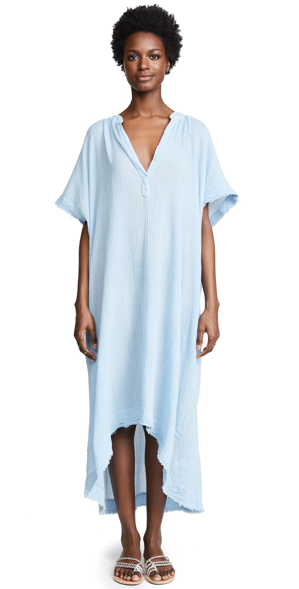 9seed Tunisia Short Sleeve Caftan Chambray · One Size