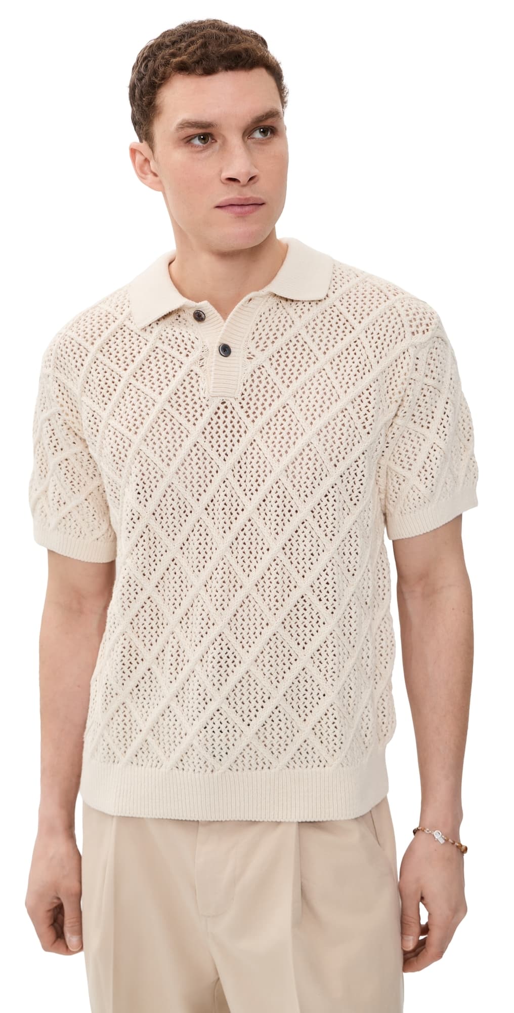 Obey Short Sleeve Chunky Polo Sweater Birch