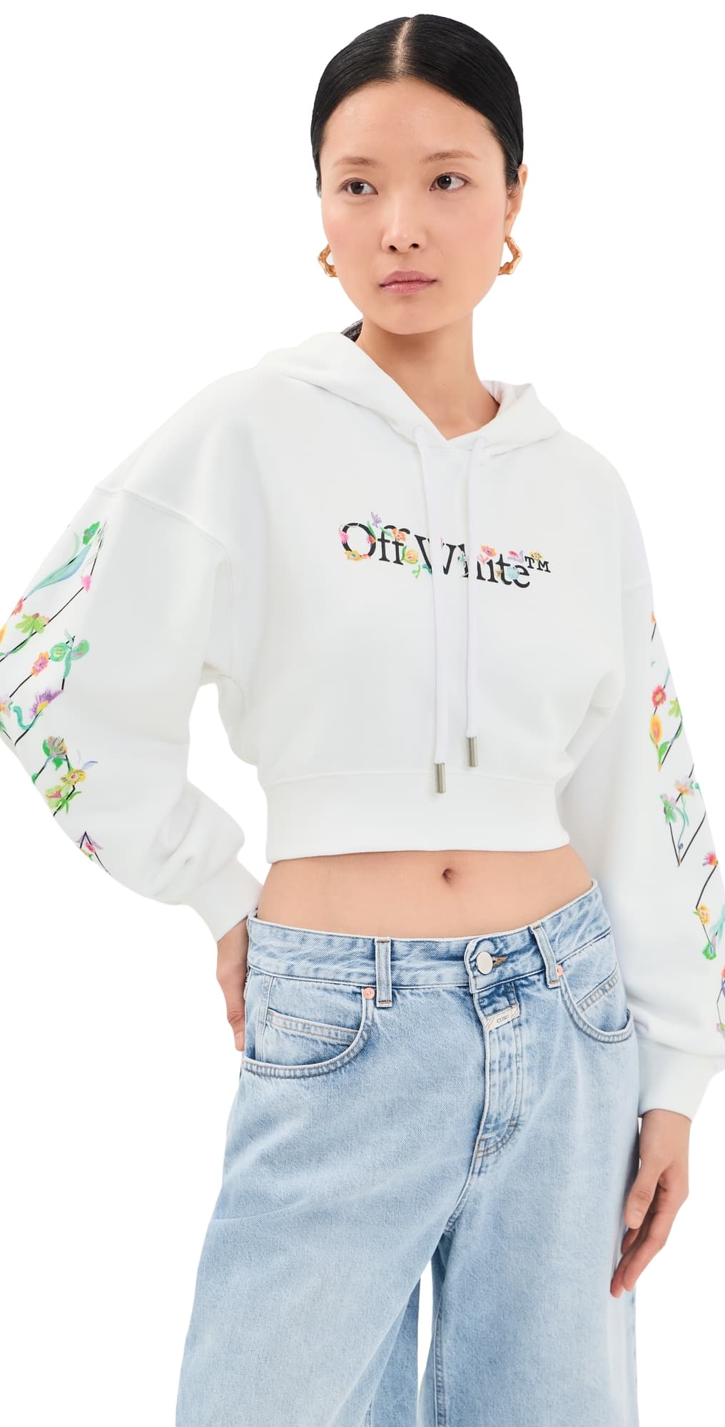 Off-White Bookish Glowing Flower Crop Hoodie White