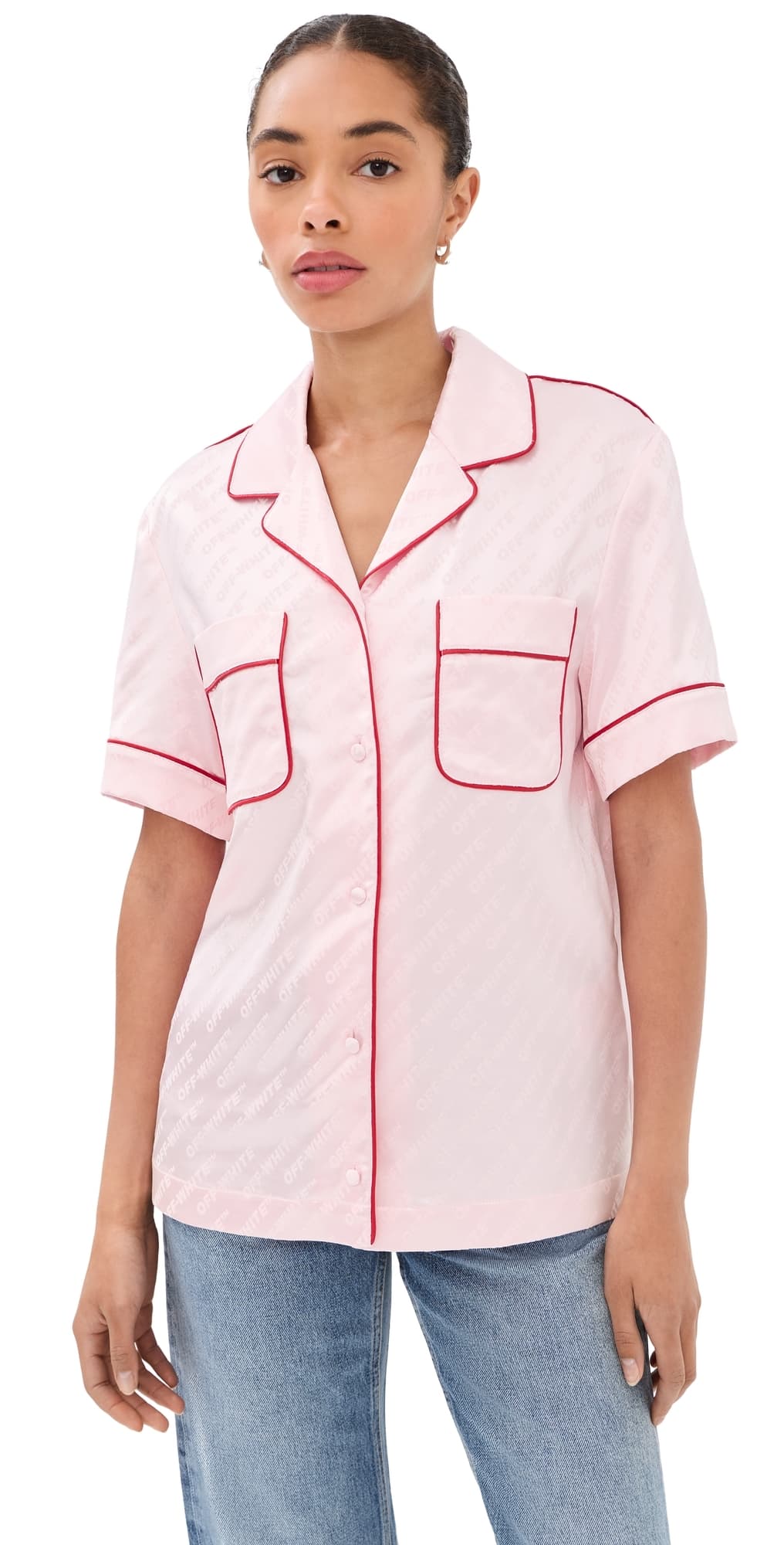 Off-White Satin Pajama Shirt Soft Pink
