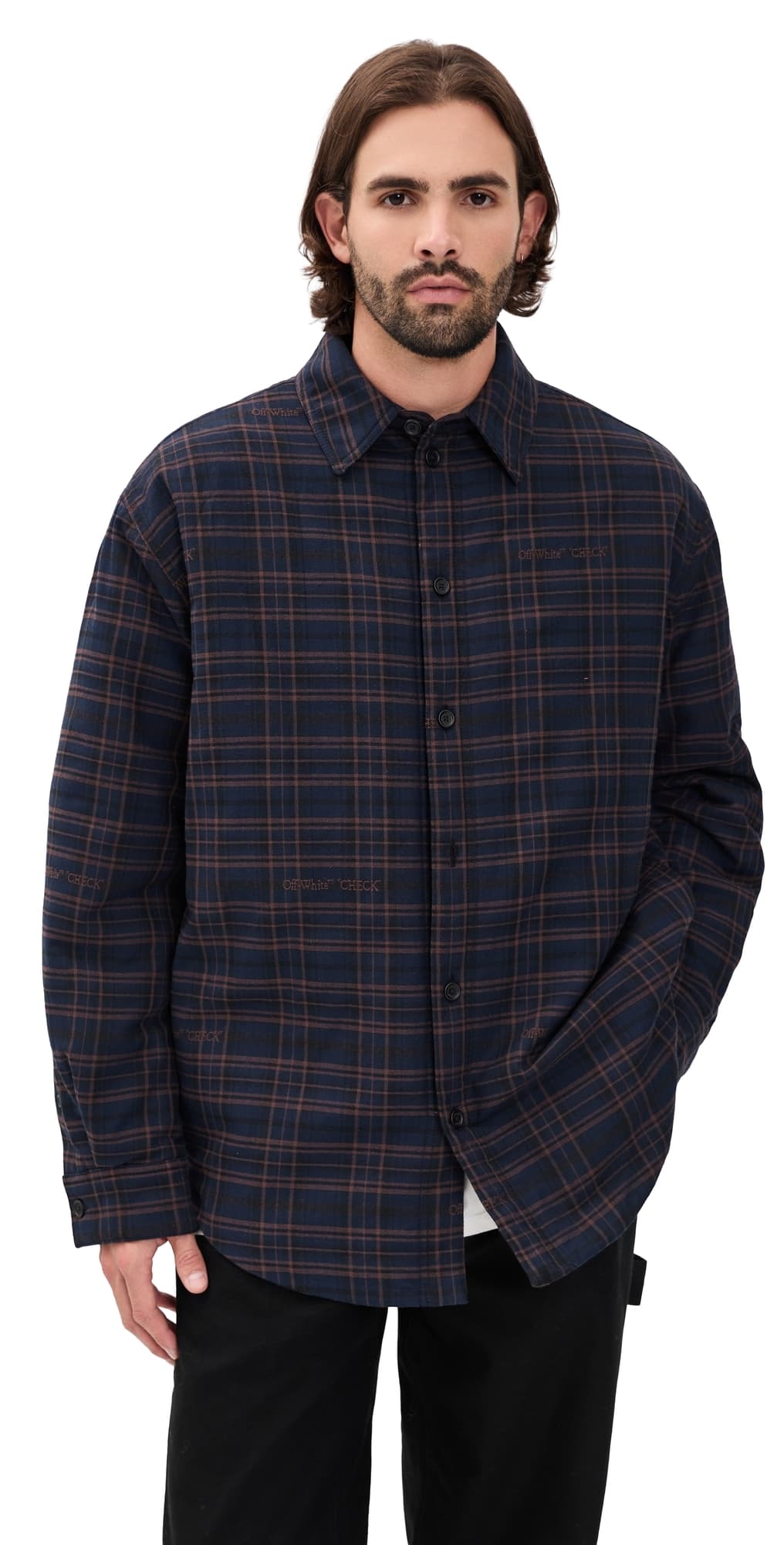 Off-White Check Flannel Padded Overshirt Blue Graphite