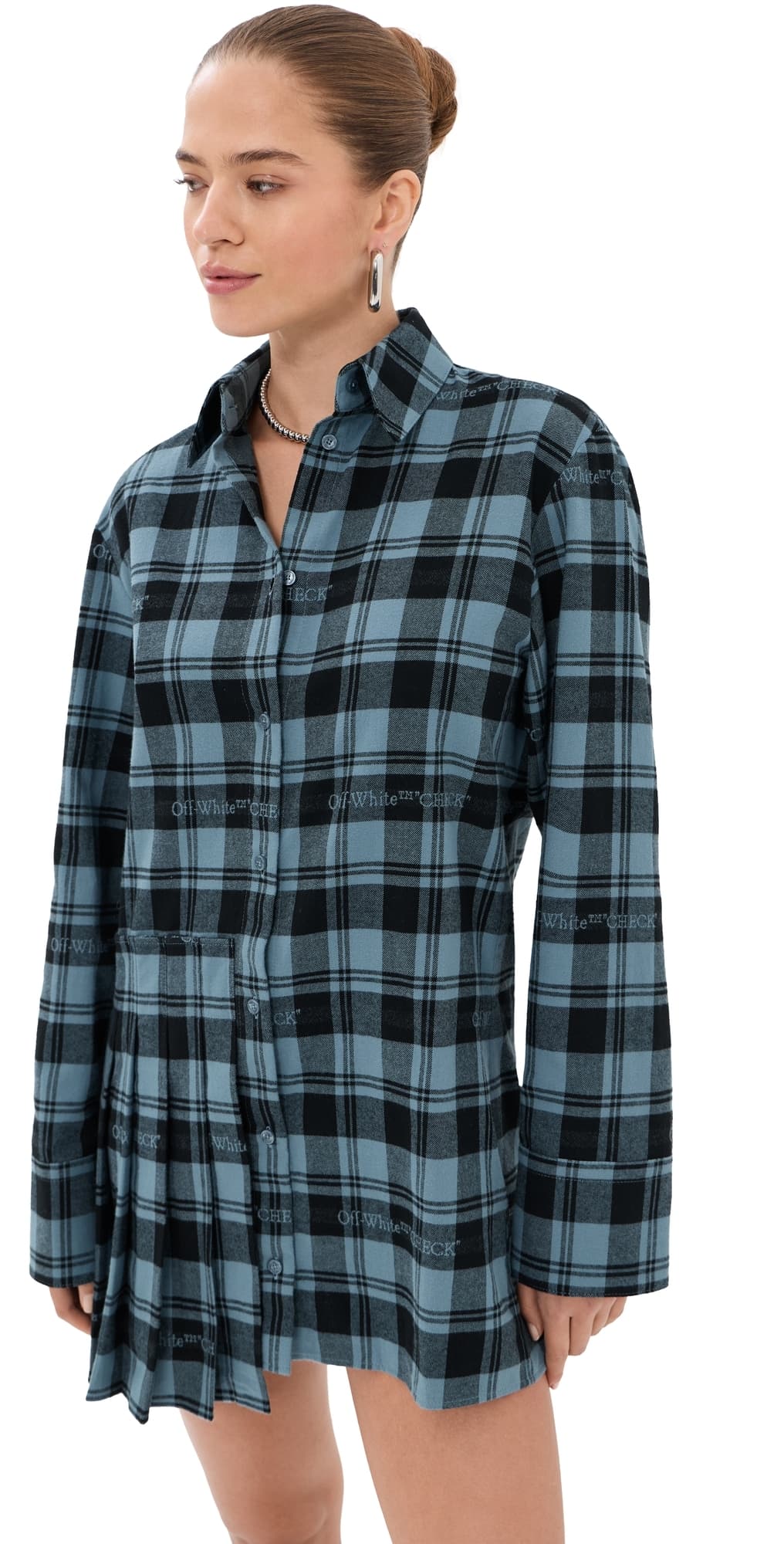 Off-White Check Flannel Panel Mini Dress Citadel Black