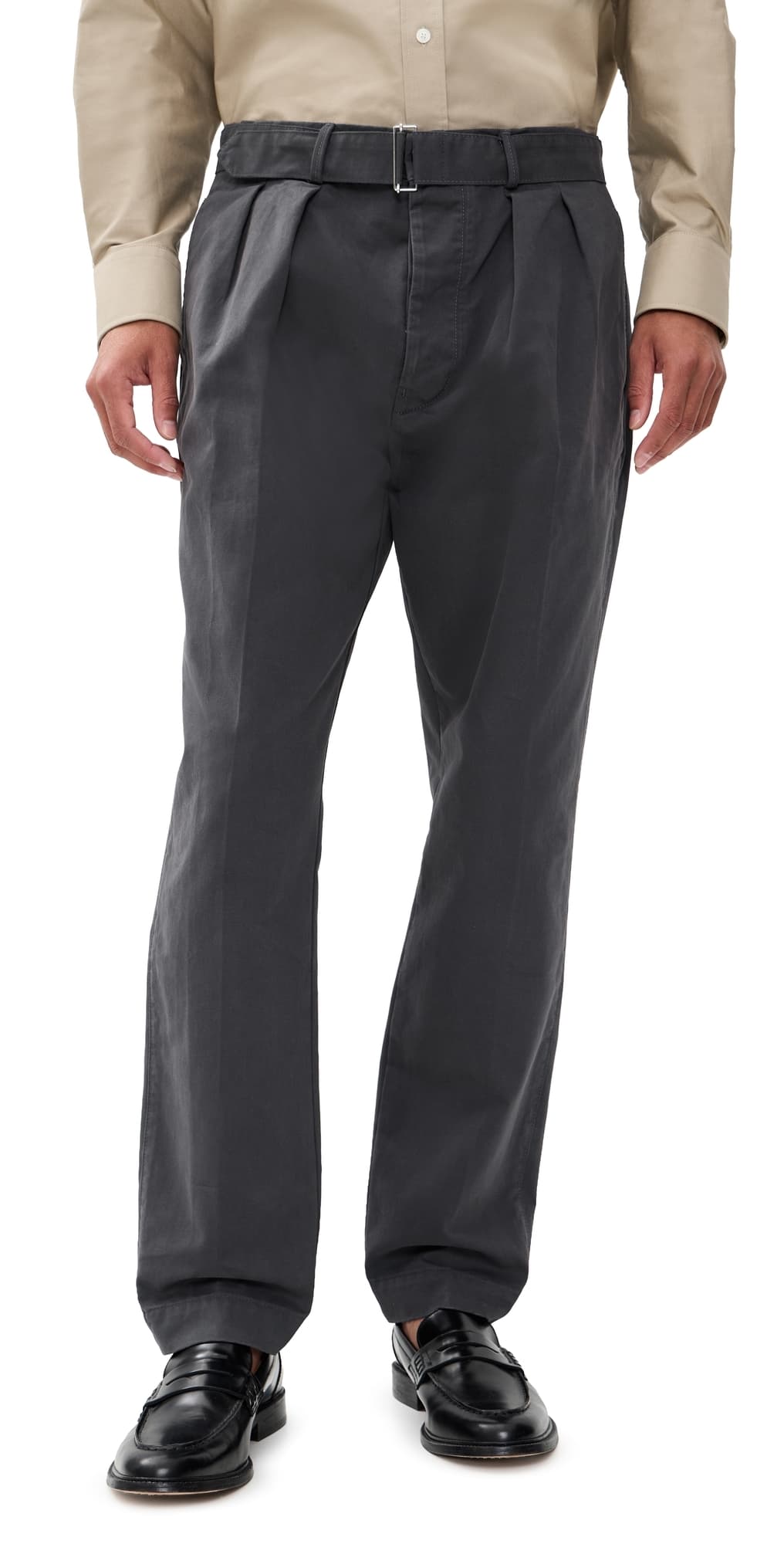 Officine Generale Pleated Twill Chino Pants Faded Black