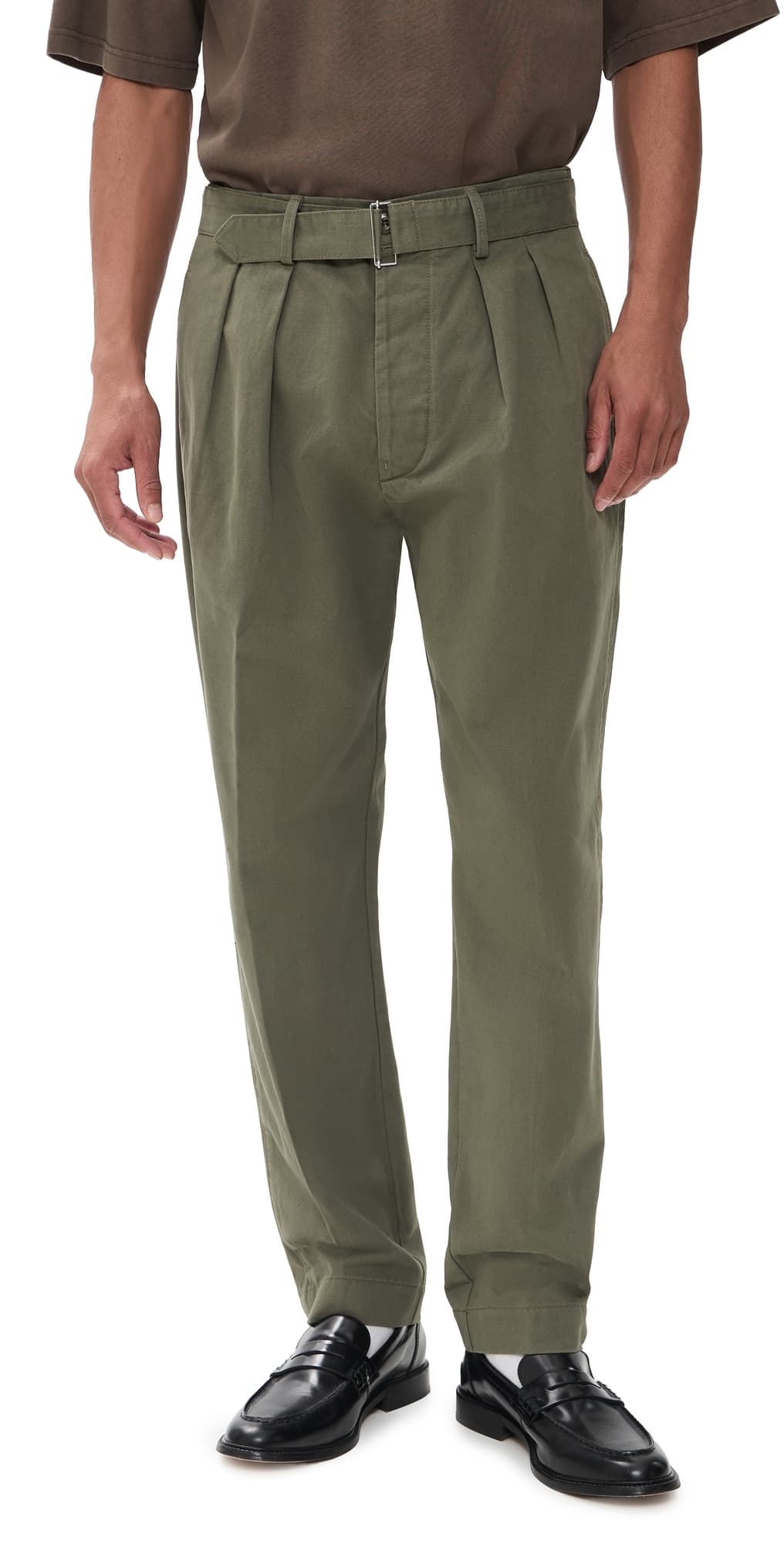 Officine Generale Pleated Twill Chinos Olive