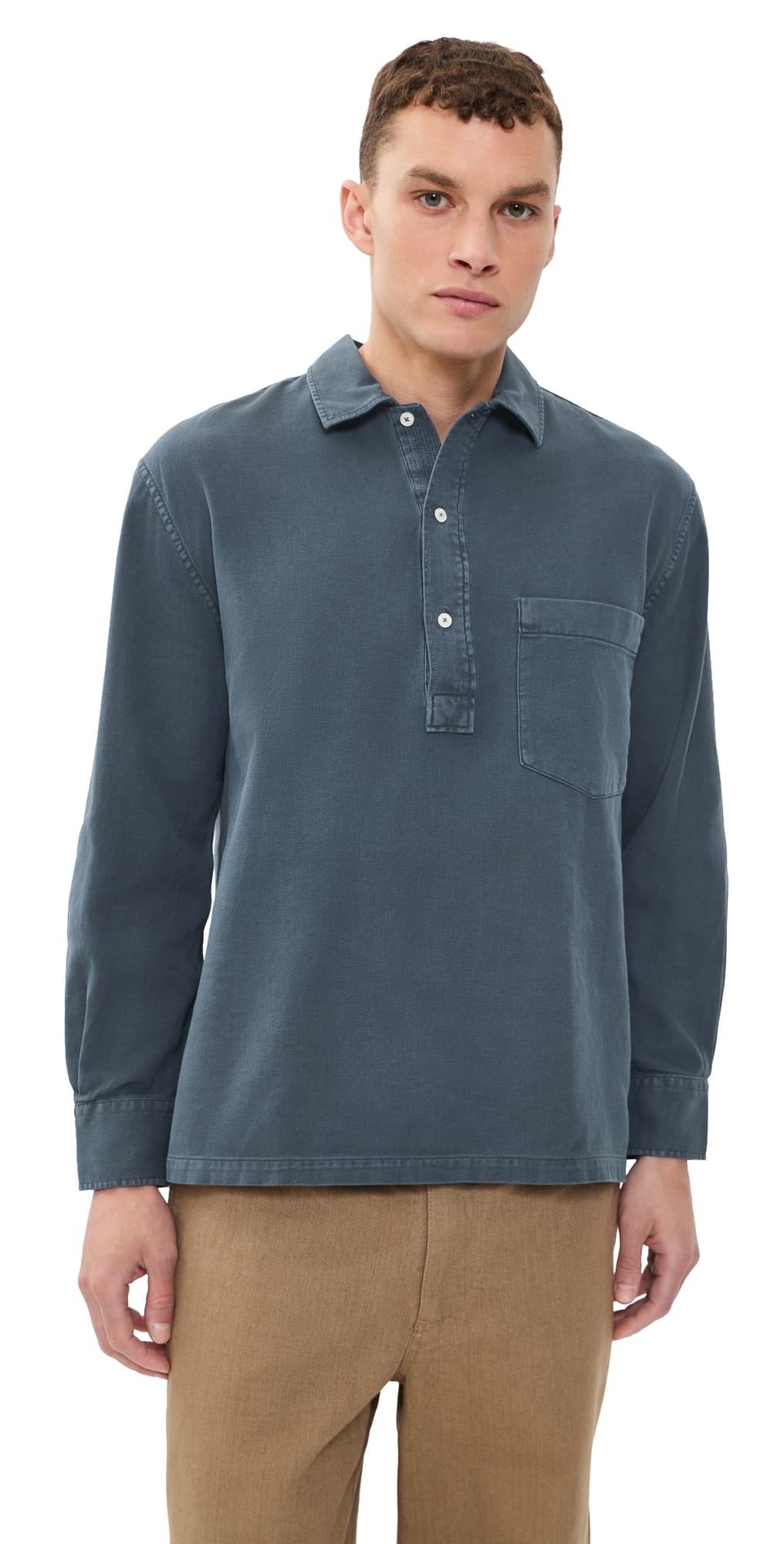 Officine Generale Jordy Twill Polo Top Denim Blue