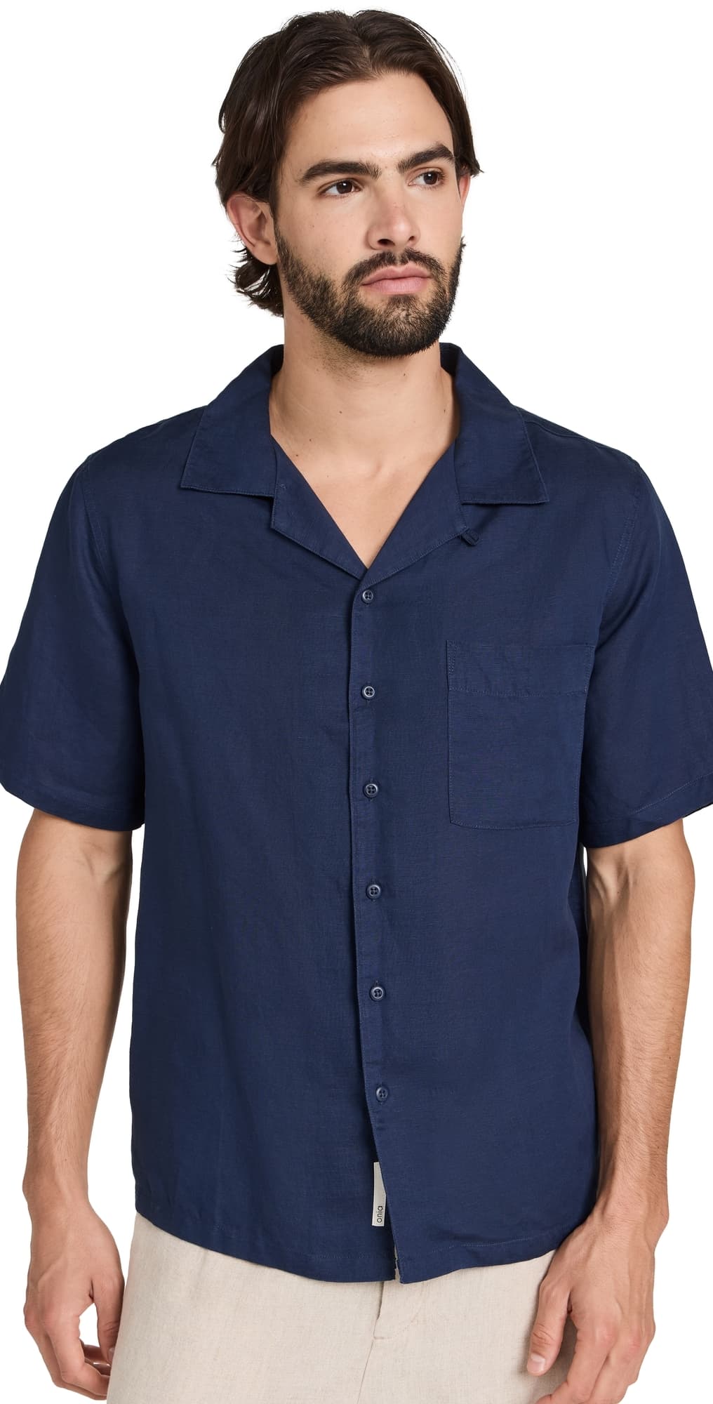 Onia Air Linen Convertible Vacation Shirt Deep Navy